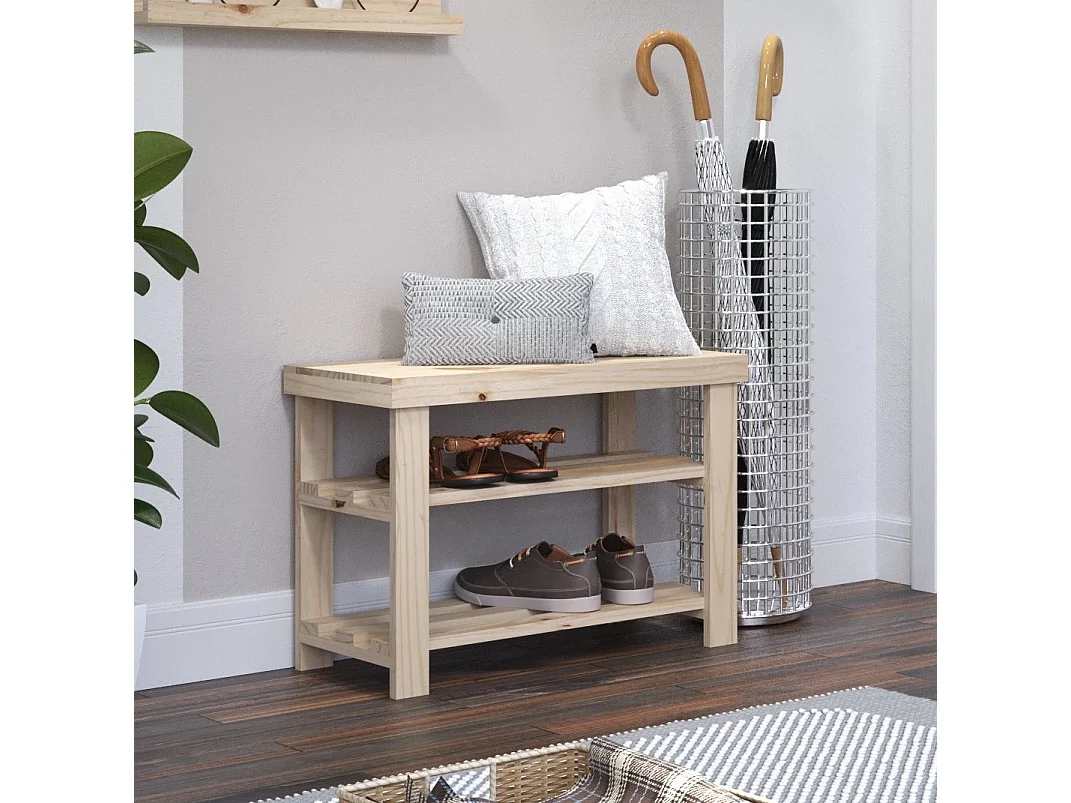 Solid Wood Shoe Bench with Top, 6-Shoe Storage