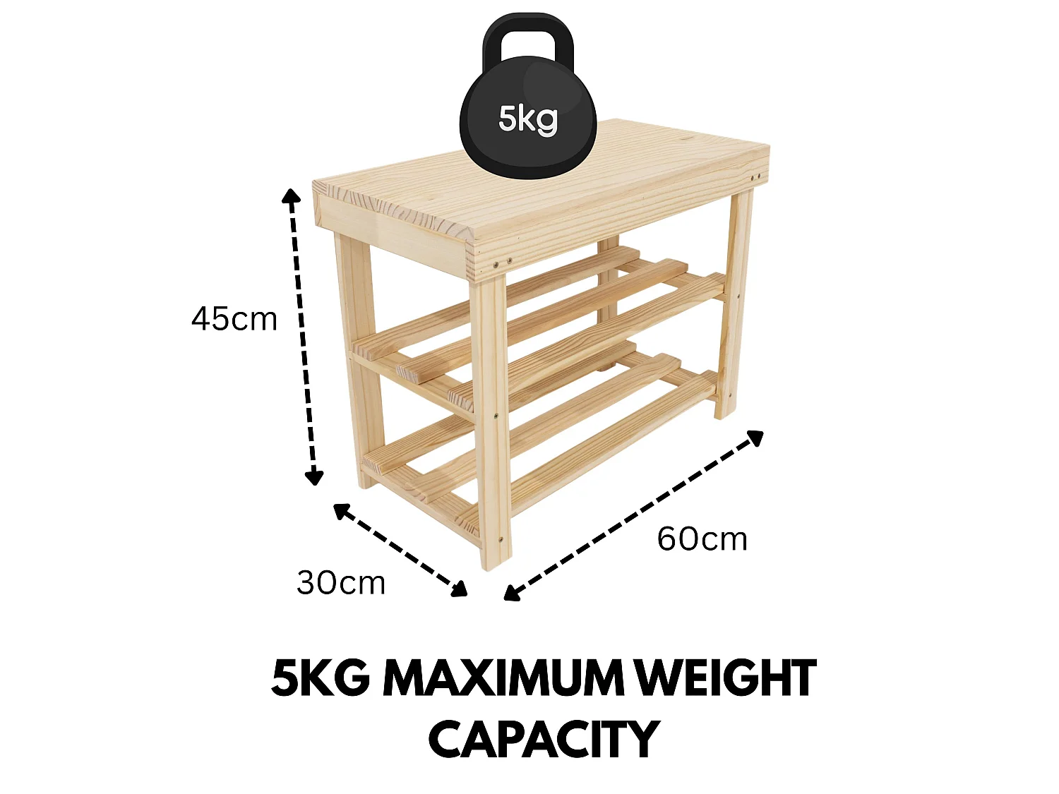 Solid Wood Shoe Bench with Top, 6-Shoe Storage