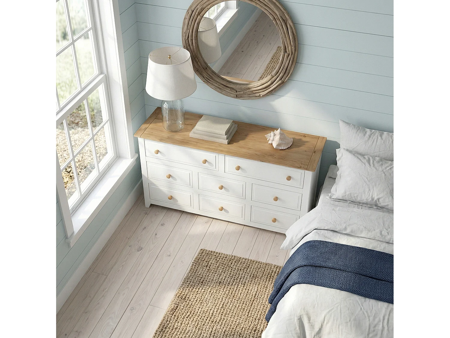 Capri 6 + 2 Drawer Large Wide Chest of Drawers, Coastal White Paint