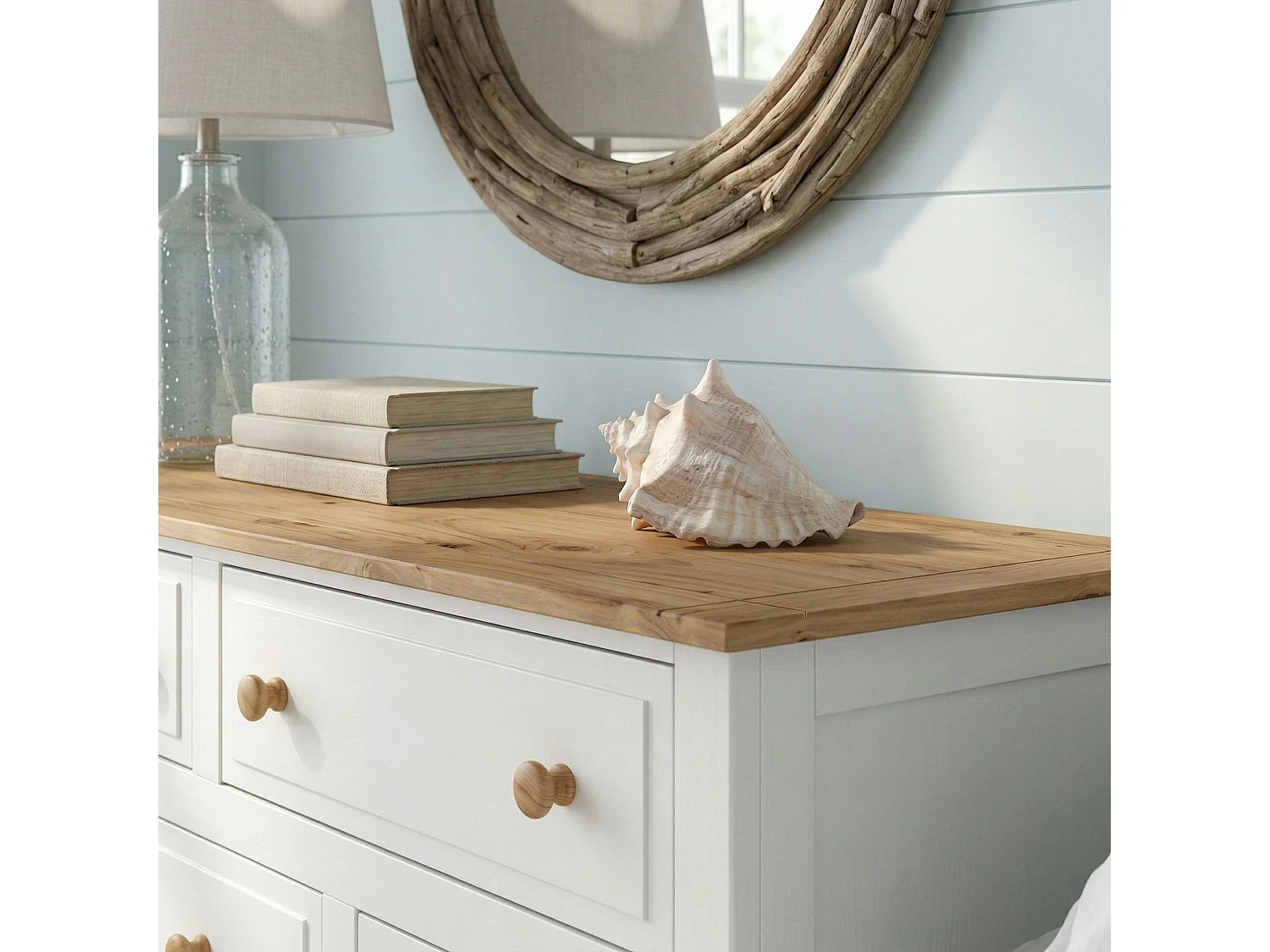 Capri 6 + 2 Drawer Large Wide Chest of Drawers, Coastal White Paint