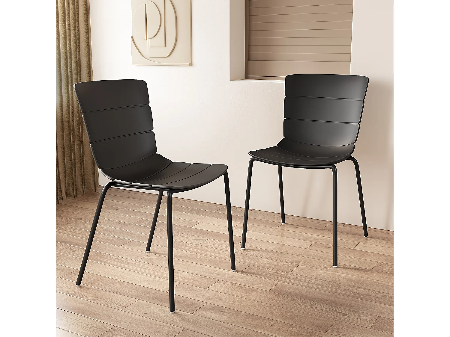 Pair of Bali Kitchen Dining Chairs, Black Metal Tapered Legs with Plastic Seats