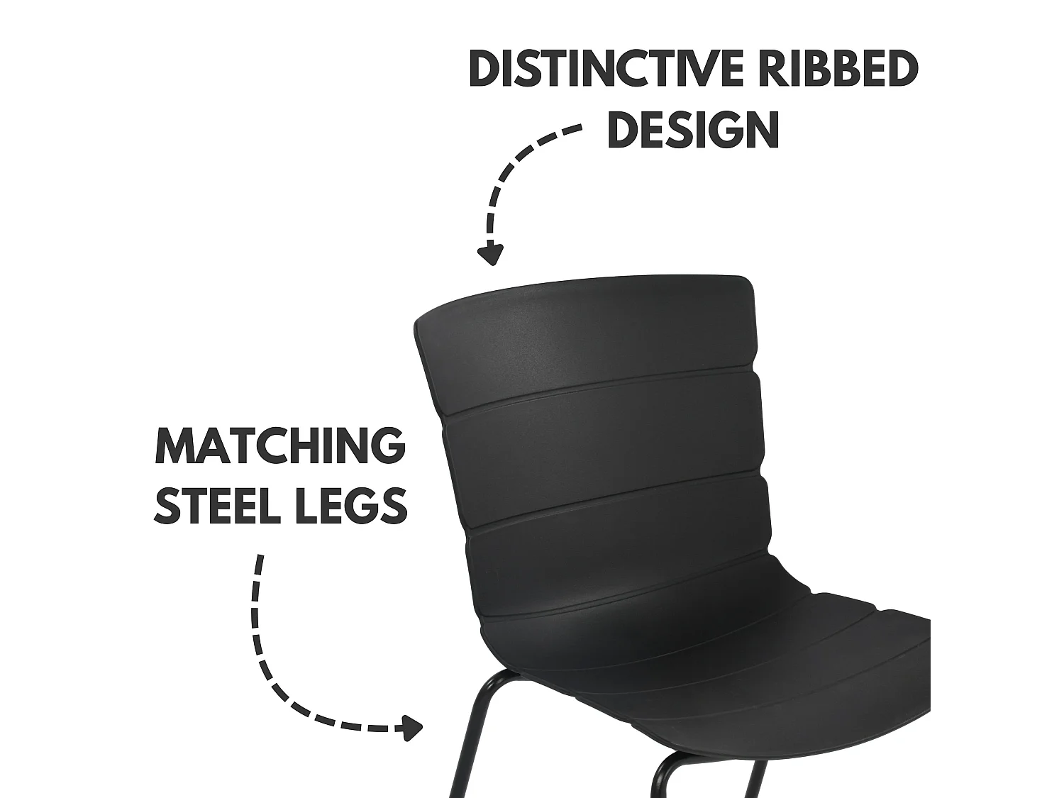 Pair of Bali Kitchen Dining Chairs, Black Metal Tapered Legs with Plastic Seats