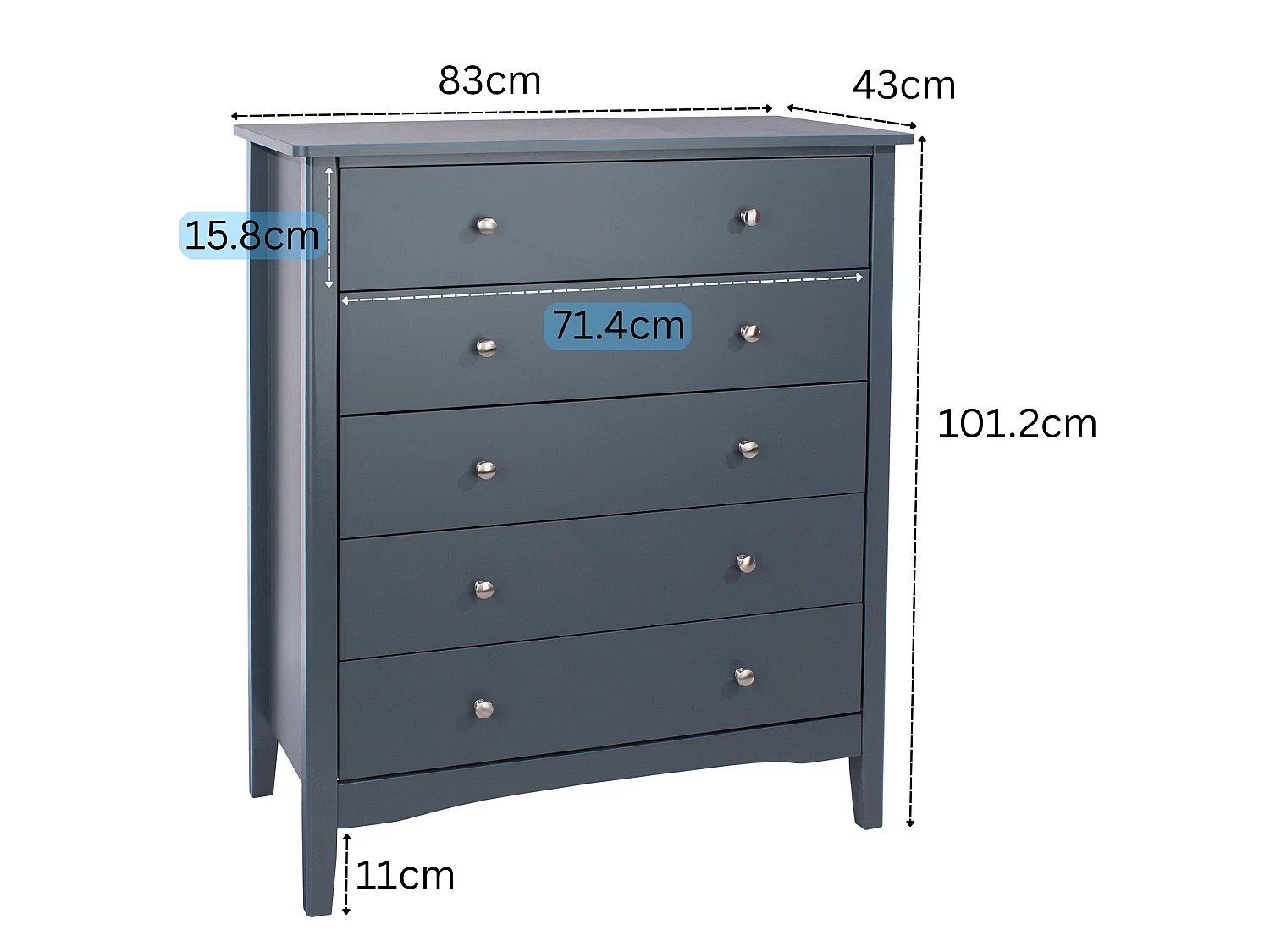 Como 5-Drawer Shaker-Style Chest of Drawers, Metal Hardware