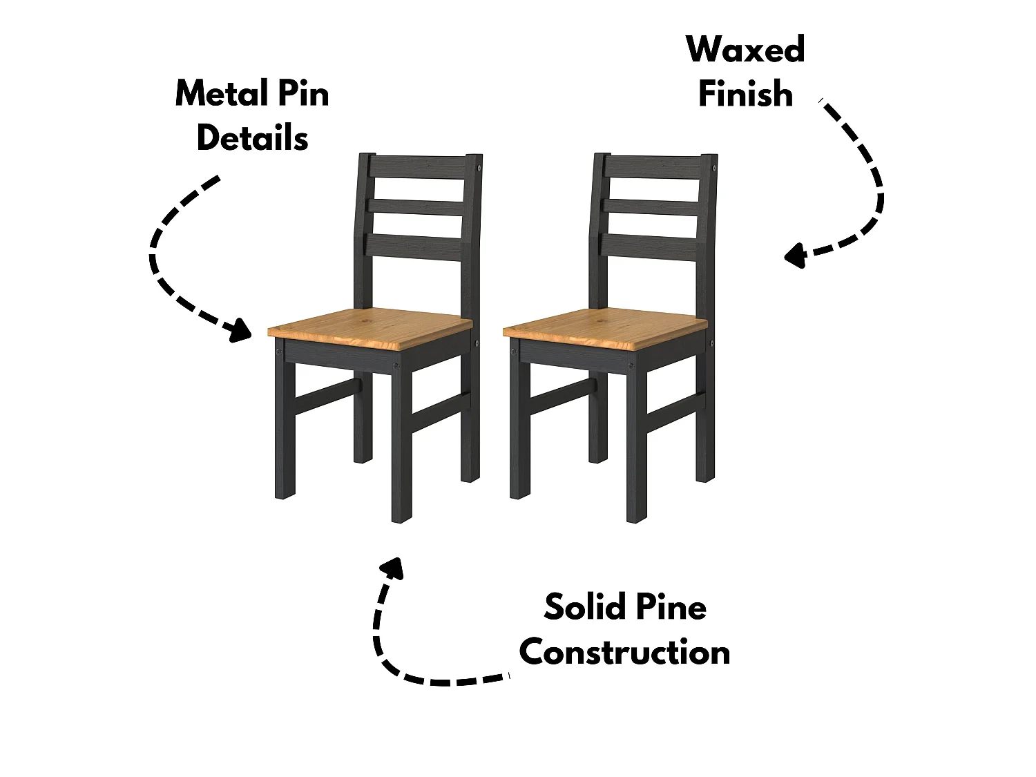 Pair of Linea Ladder Back Chairs, Solid Pine Wood