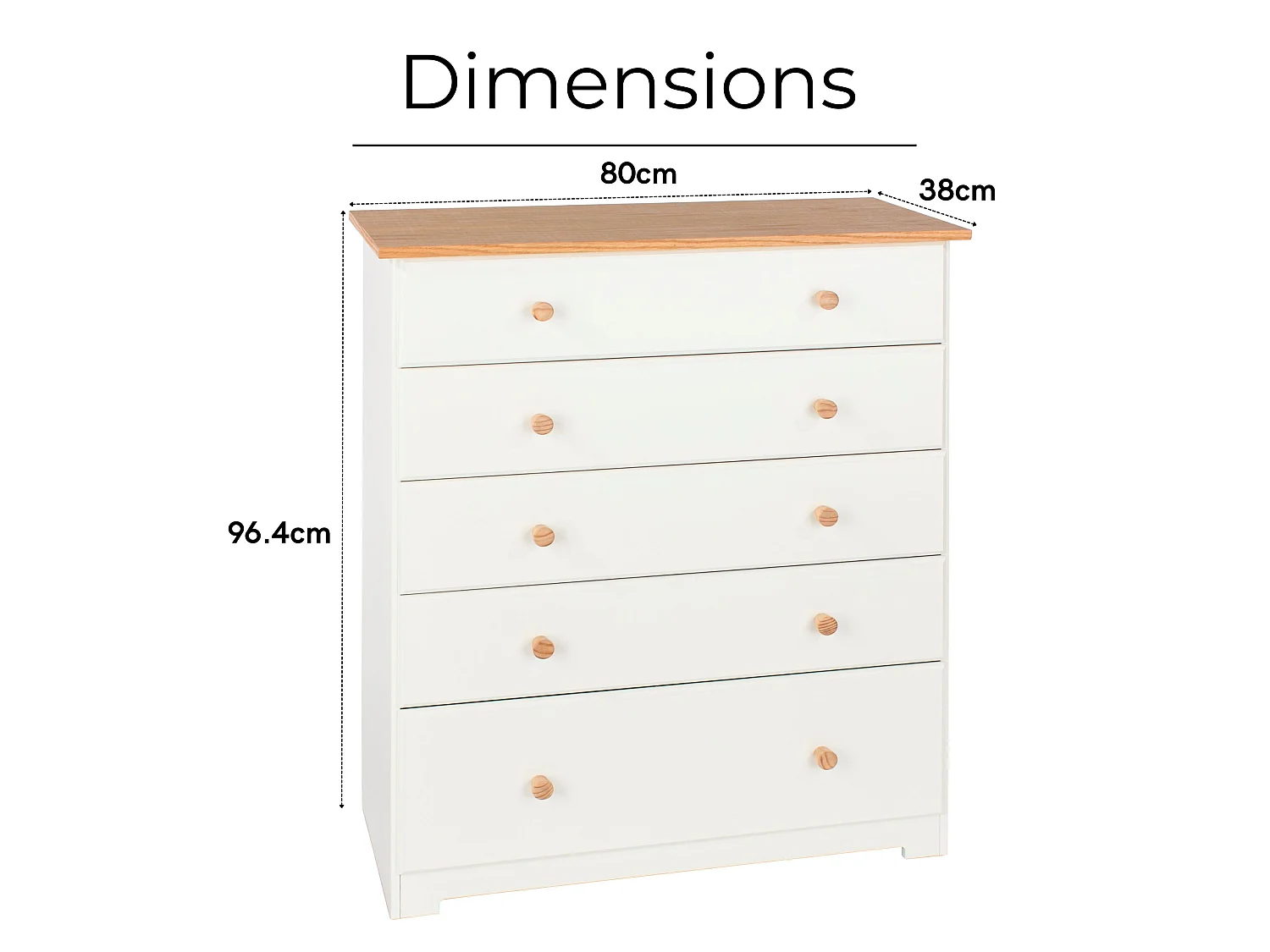 Colorado 5-Drawer Chest of Drawers, Rustic White Paint