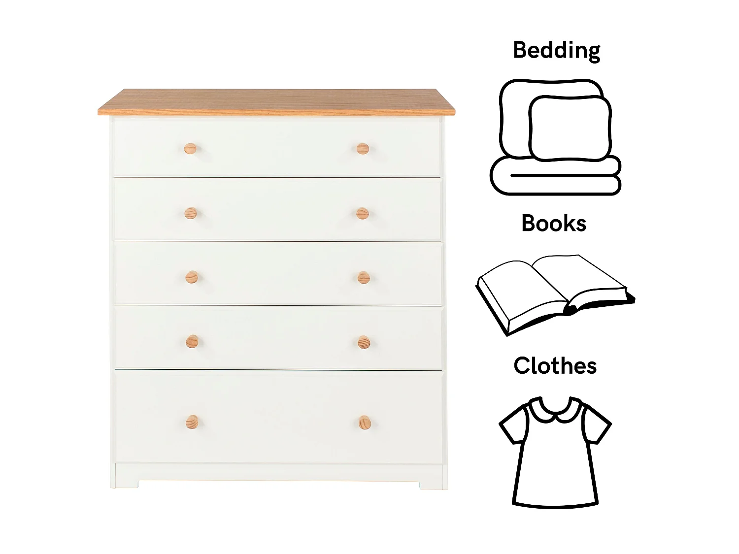 Colorado 5-Drawer Chest of Drawers, Rustic White Paint