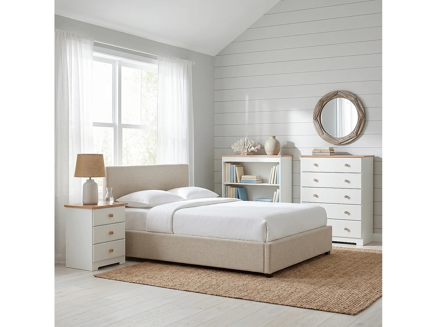 Colorado 5-Drawer Chest of Drawers, Rustic White Paint