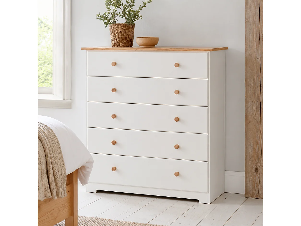 Colorado 5-Drawer Chest of Drawers, Rustic White Paint