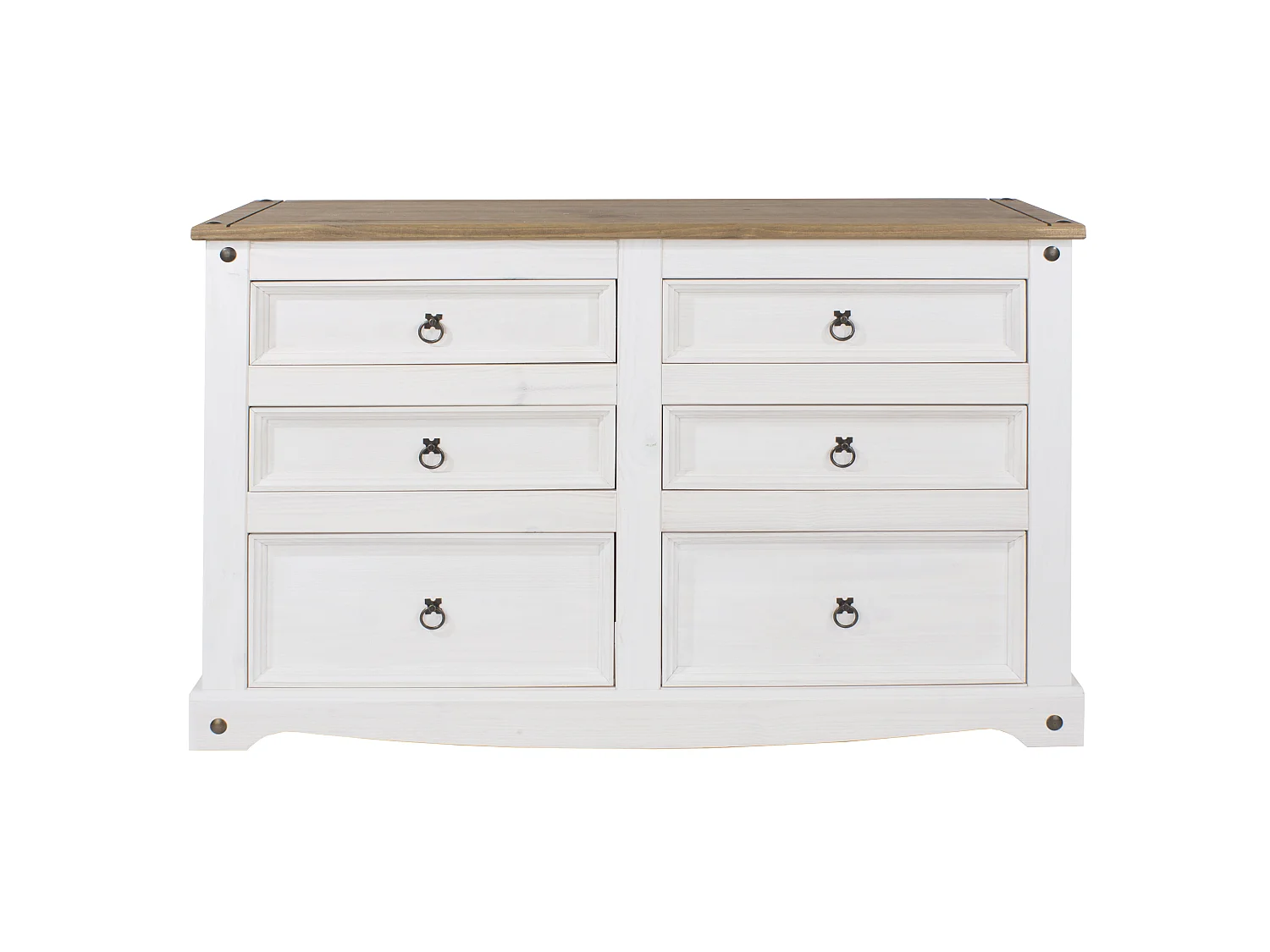 Corona 3 + 3 Drawer Chest of Drawers, Rustic Waxed Solid Wood