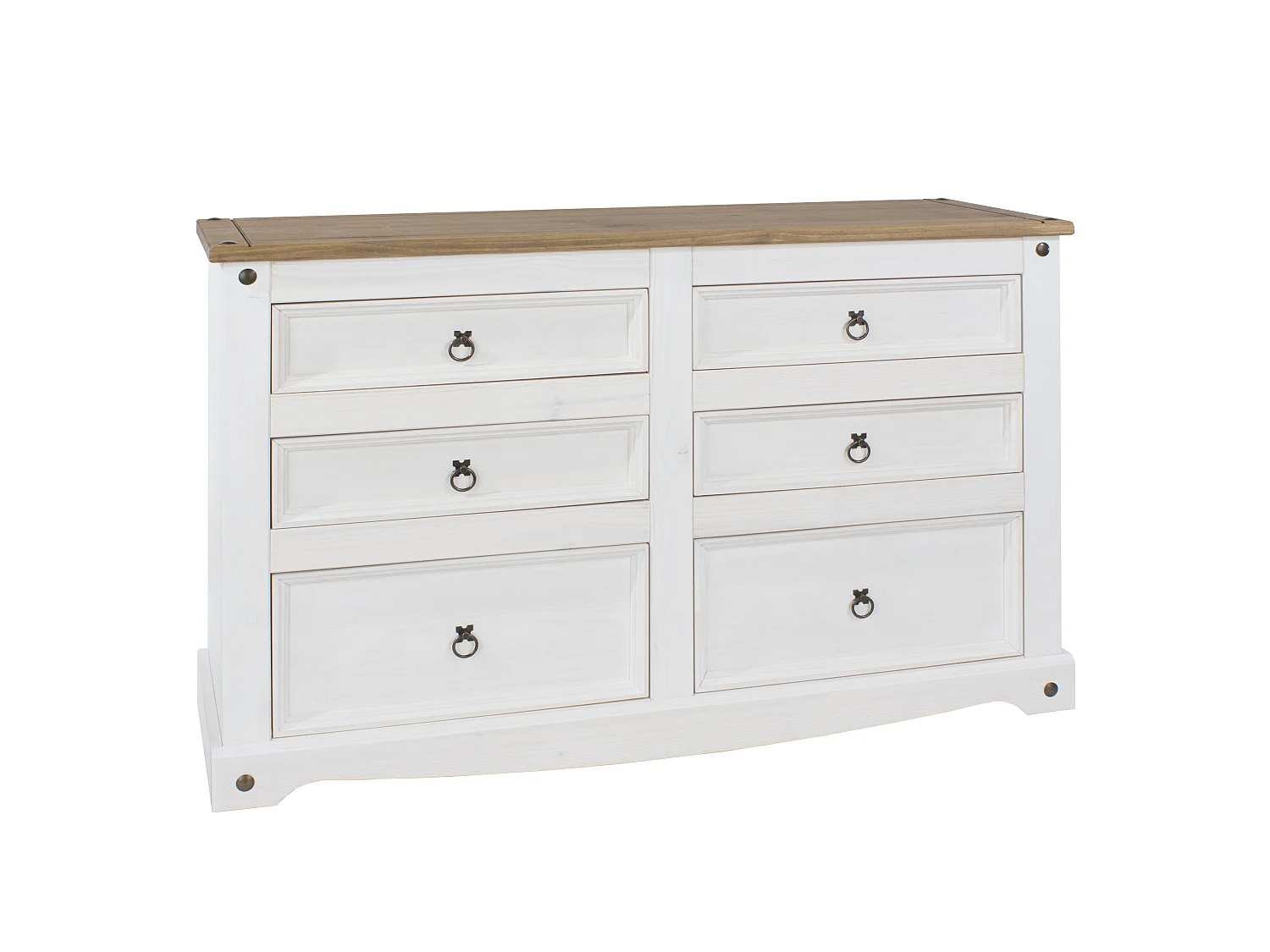 Corona 3 + 3 Drawer Chest of Drawers, Rustic Waxed Solid Wood