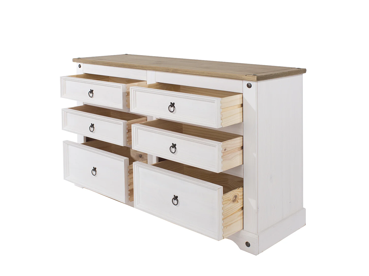 Corona 3 + 3 Drawer Chest of Drawers, Rustic Waxed Solid Wood
