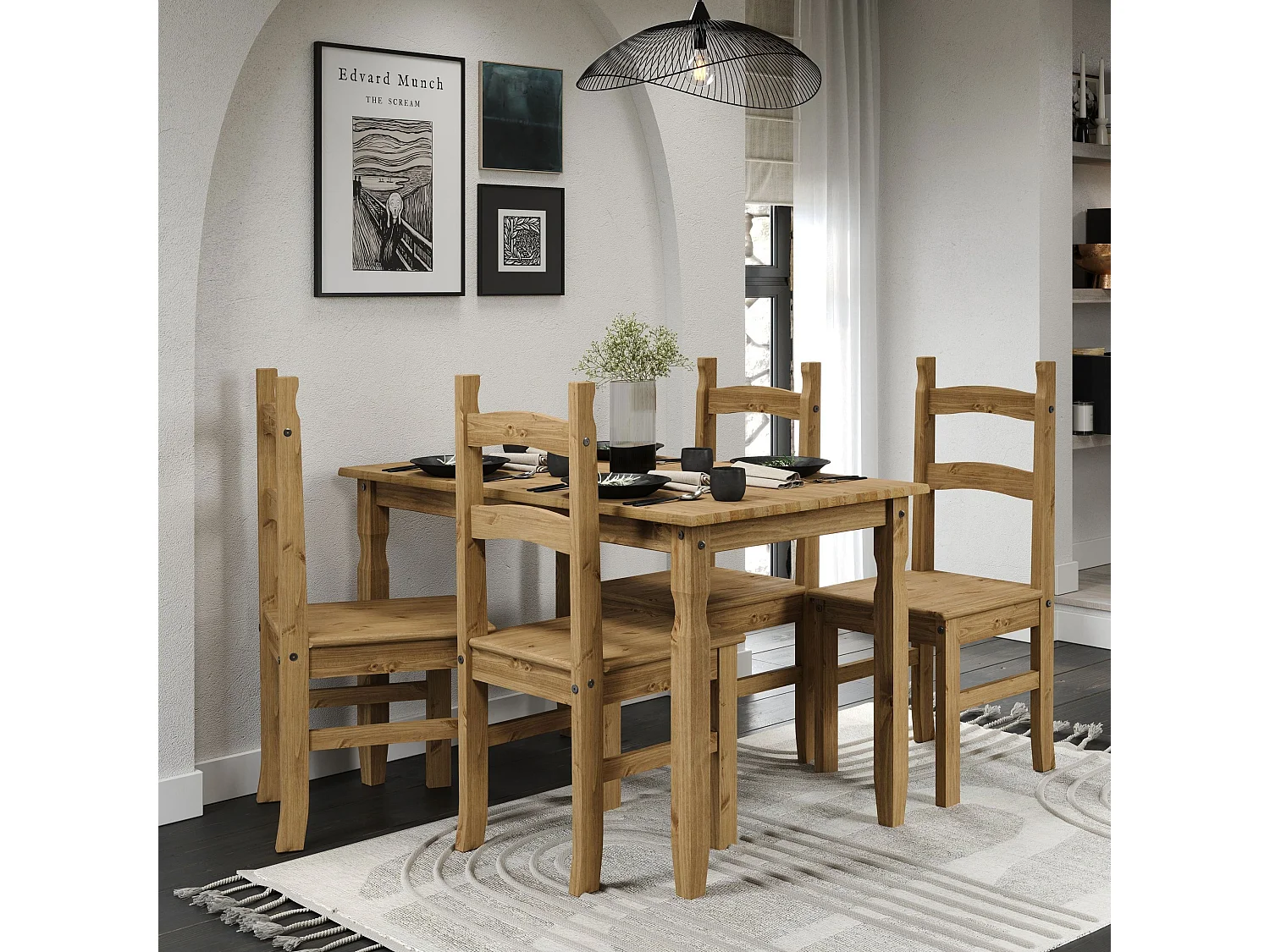 Pair of Corona Solid Pine Wood Dining Chairs