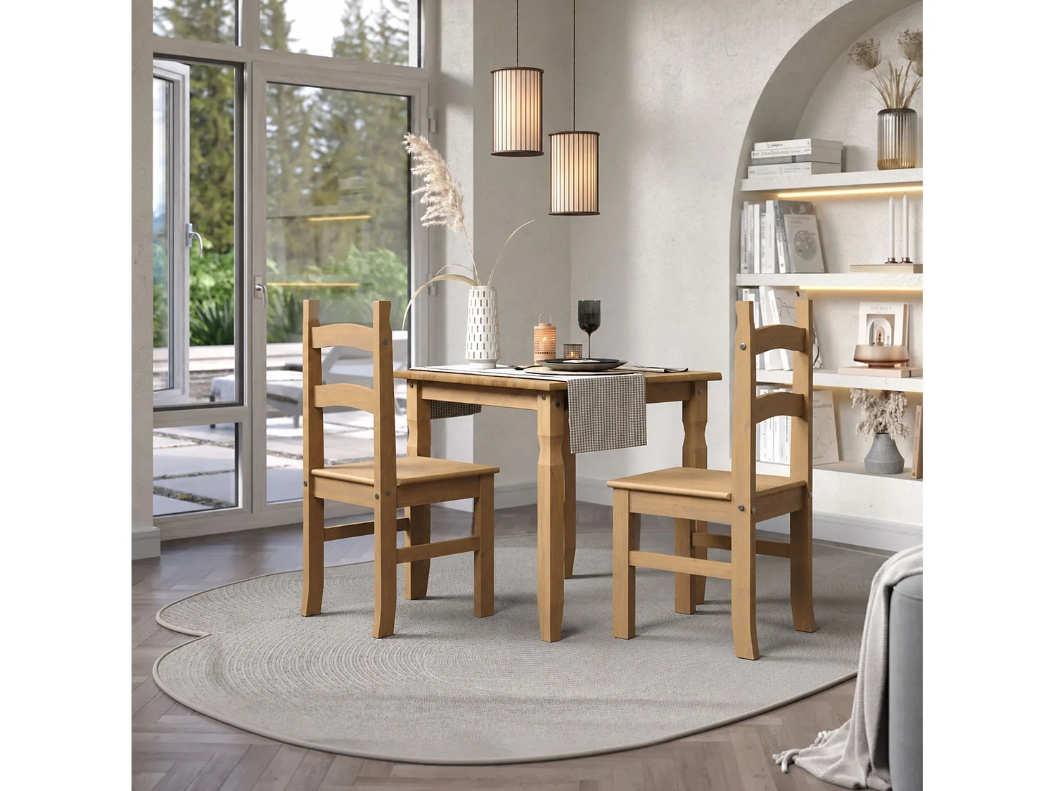 Pair of Corona Solid Pine Wood Dining Chairs
