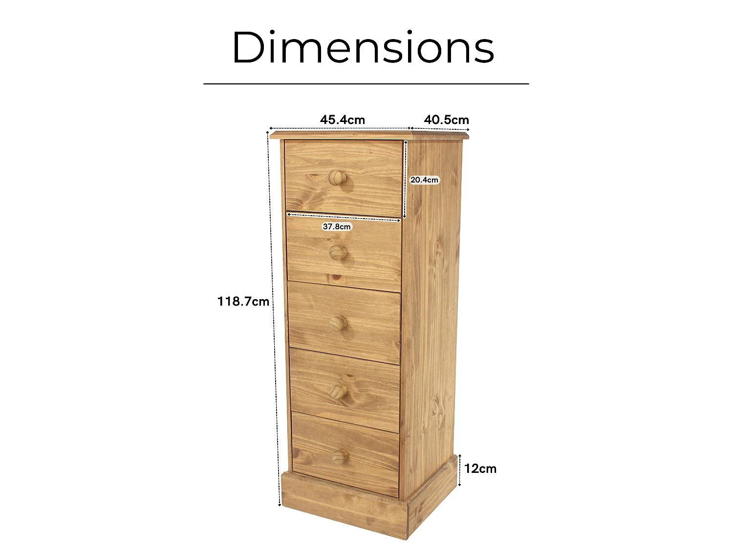 Cotswold 5-Drawer Narrow Rustic Brown Chest of Drawers