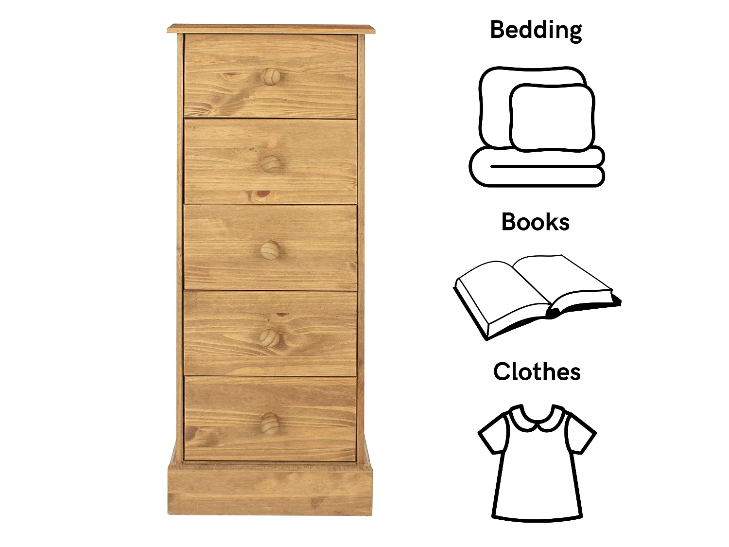Cotswold 5-Drawer Narrow Rustic Brown Chest of Drawers