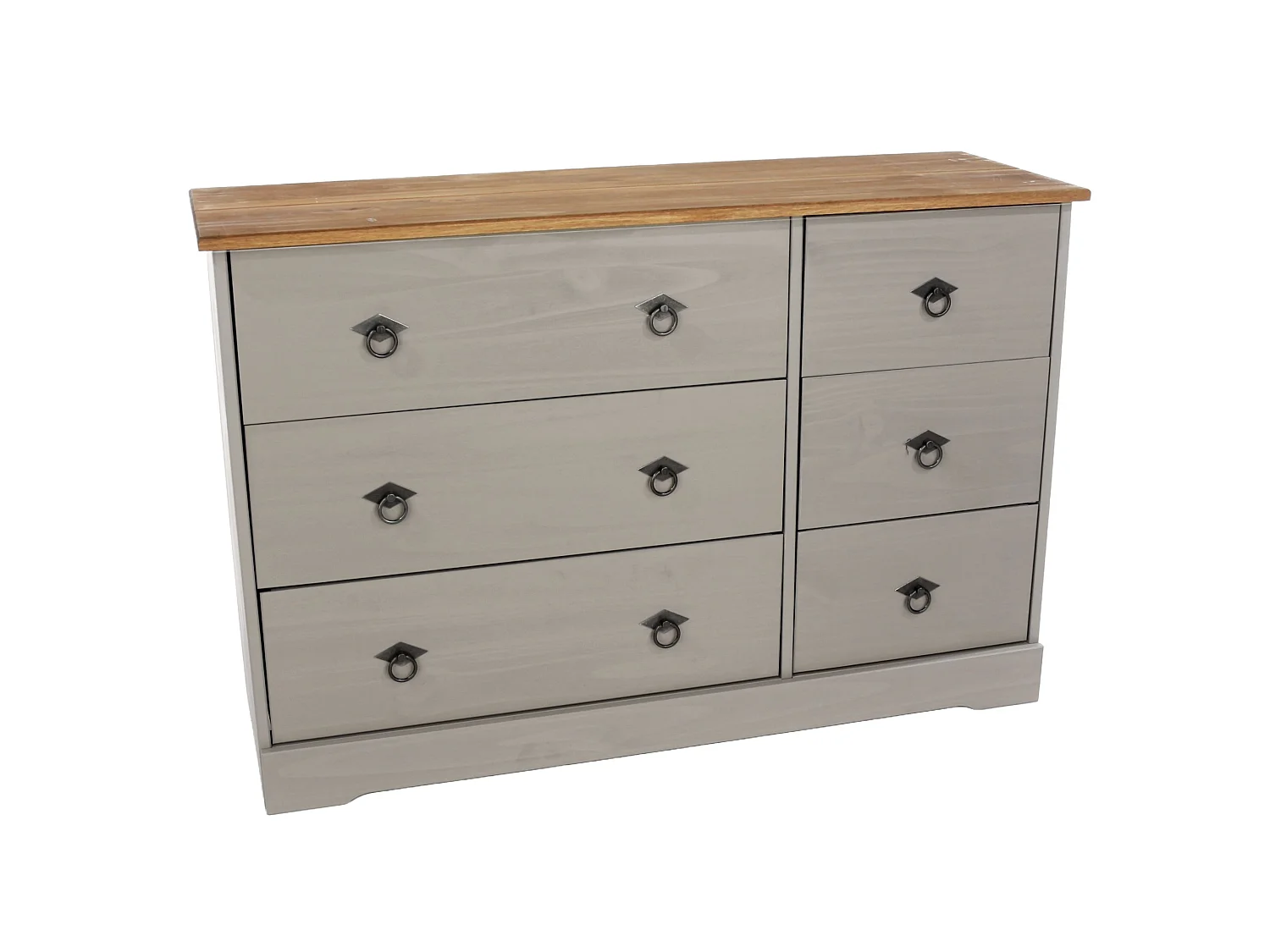 Corona Grey Compact 3 + 3 Drawer Chest of Drawers, Rustic Solid Waxed Wood
