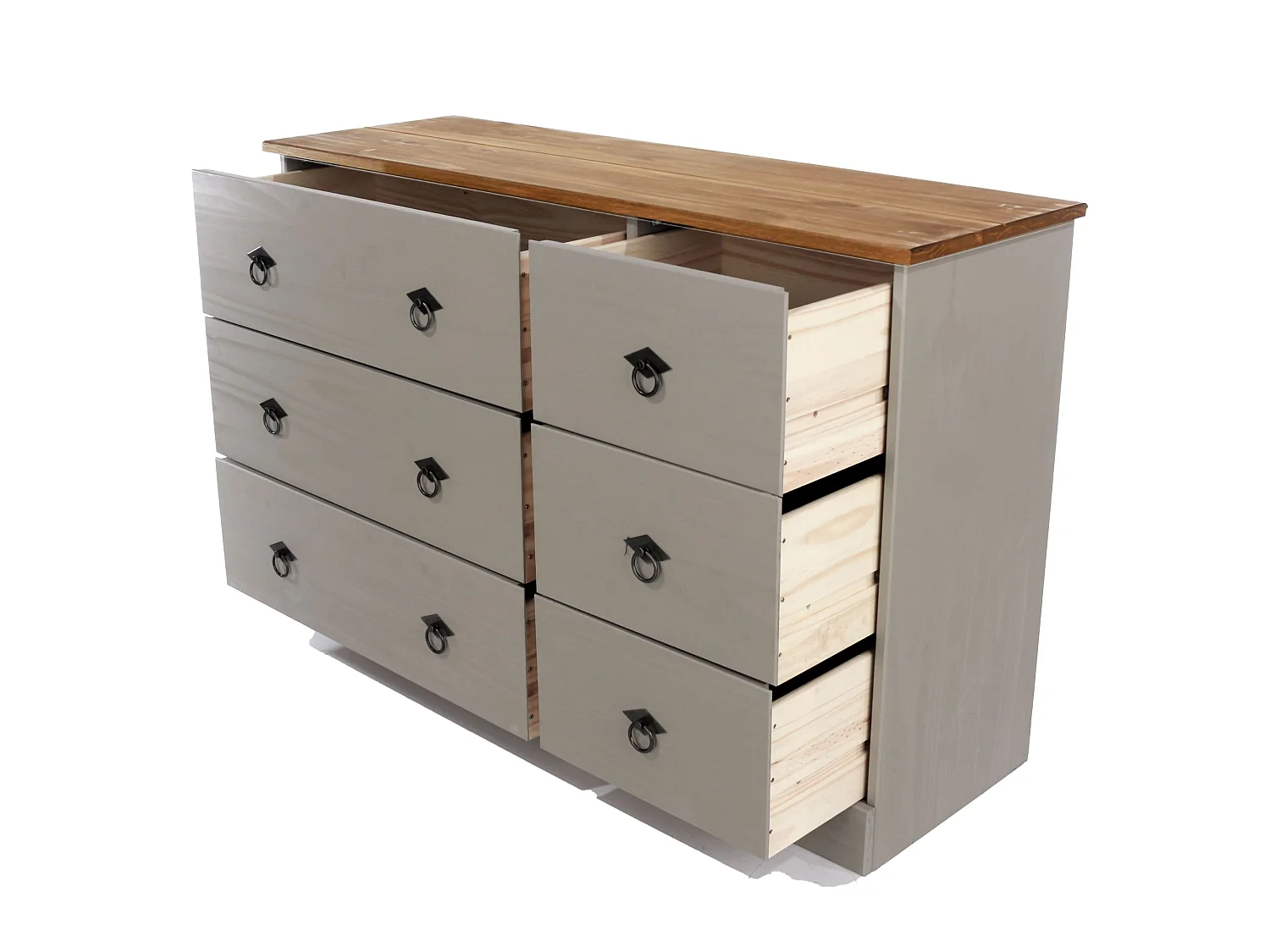 Corona Grey Compact 3 + 3 Drawer Chest of Drawers, Rustic Solid Waxed Wood