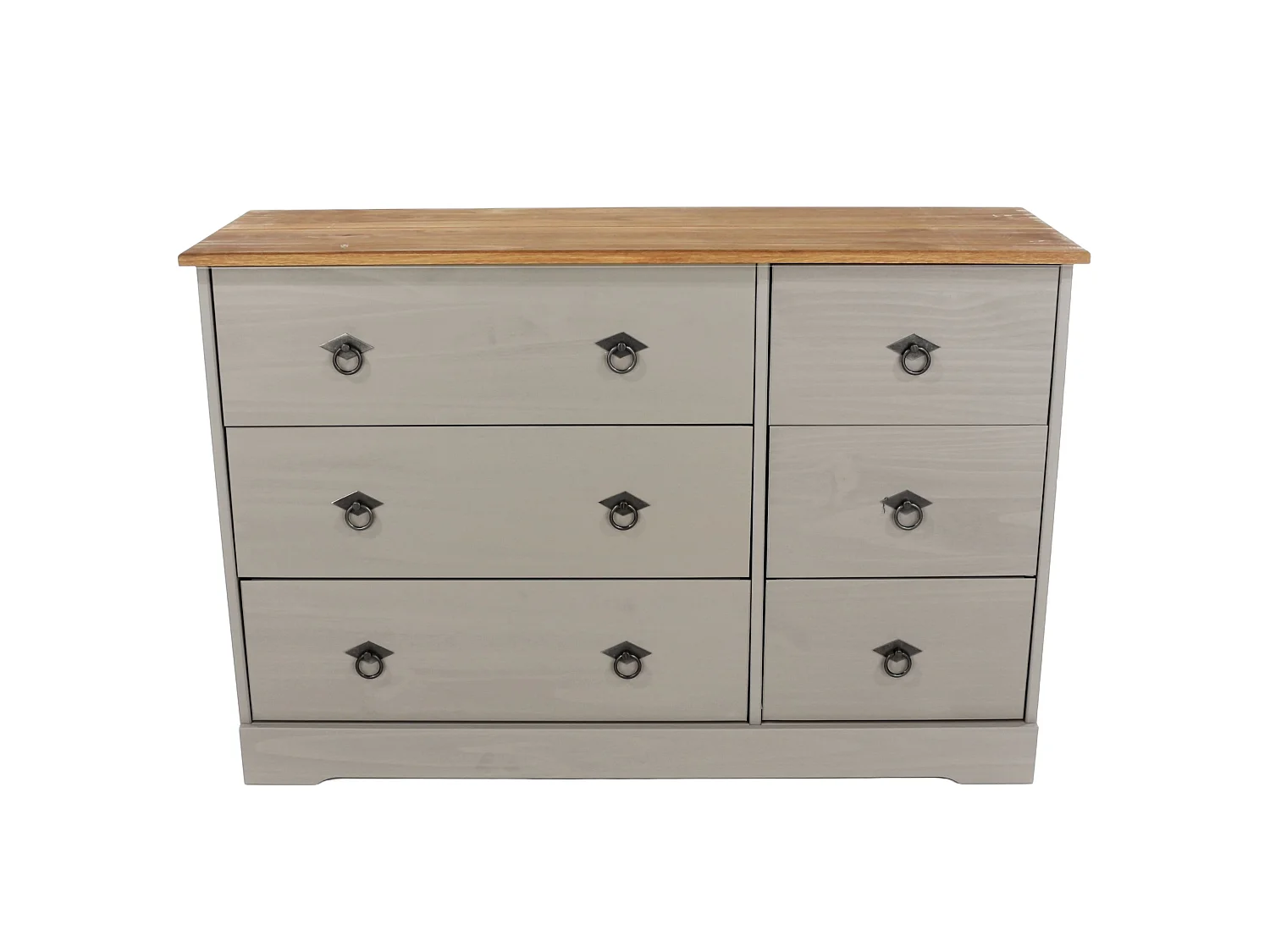 Corona Grey Compact 3 + 3 Drawer Chest of Drawers, Rustic Solid Waxed Wood