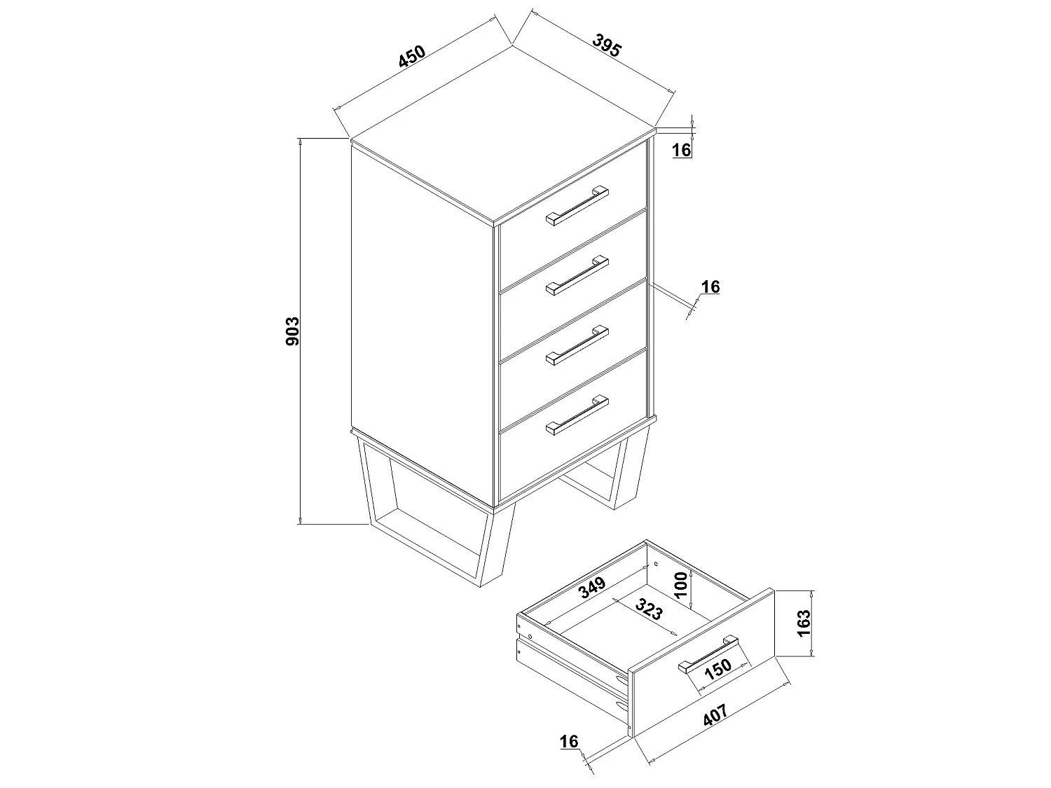 Texas Grey 4-Drawer Narrow Industrial Chest of Drawers