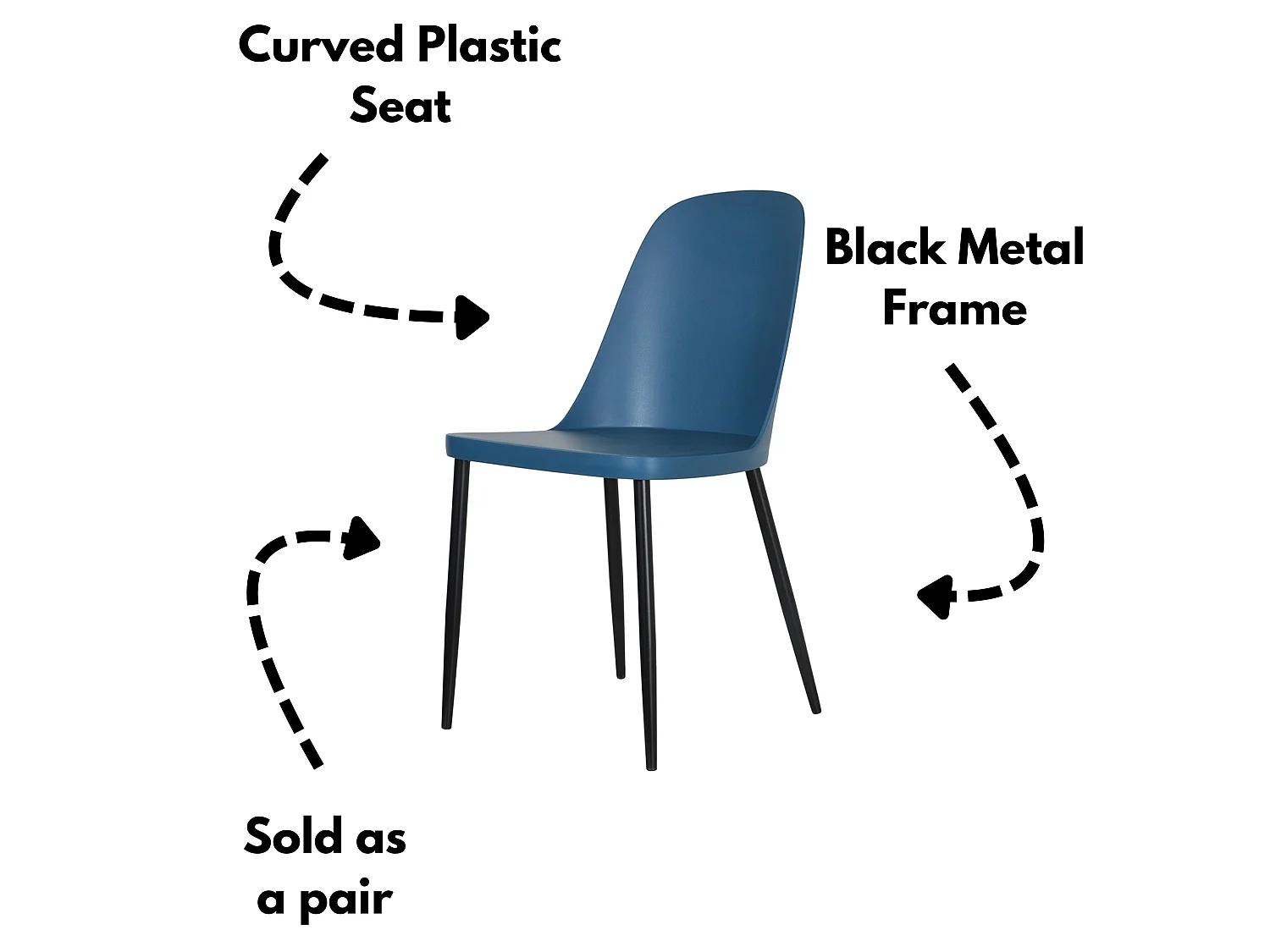 Pair of Aspen Duo Dining Chairs, Black Metal Tapered Frame