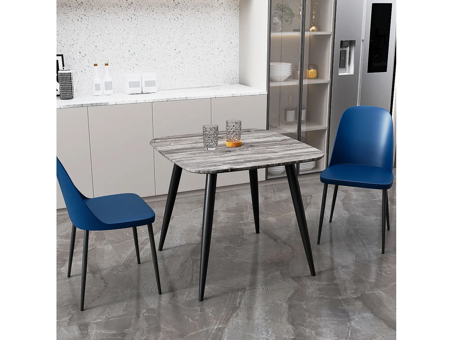 Pair of Aspen Duo Dining Chairs, Black Metal Tapered Frame