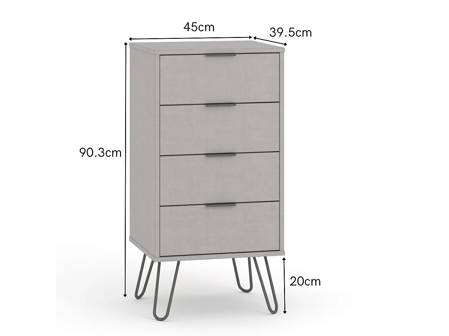 Augusta 4-Drawer Narrow Chest of Drawers, Industrial Design