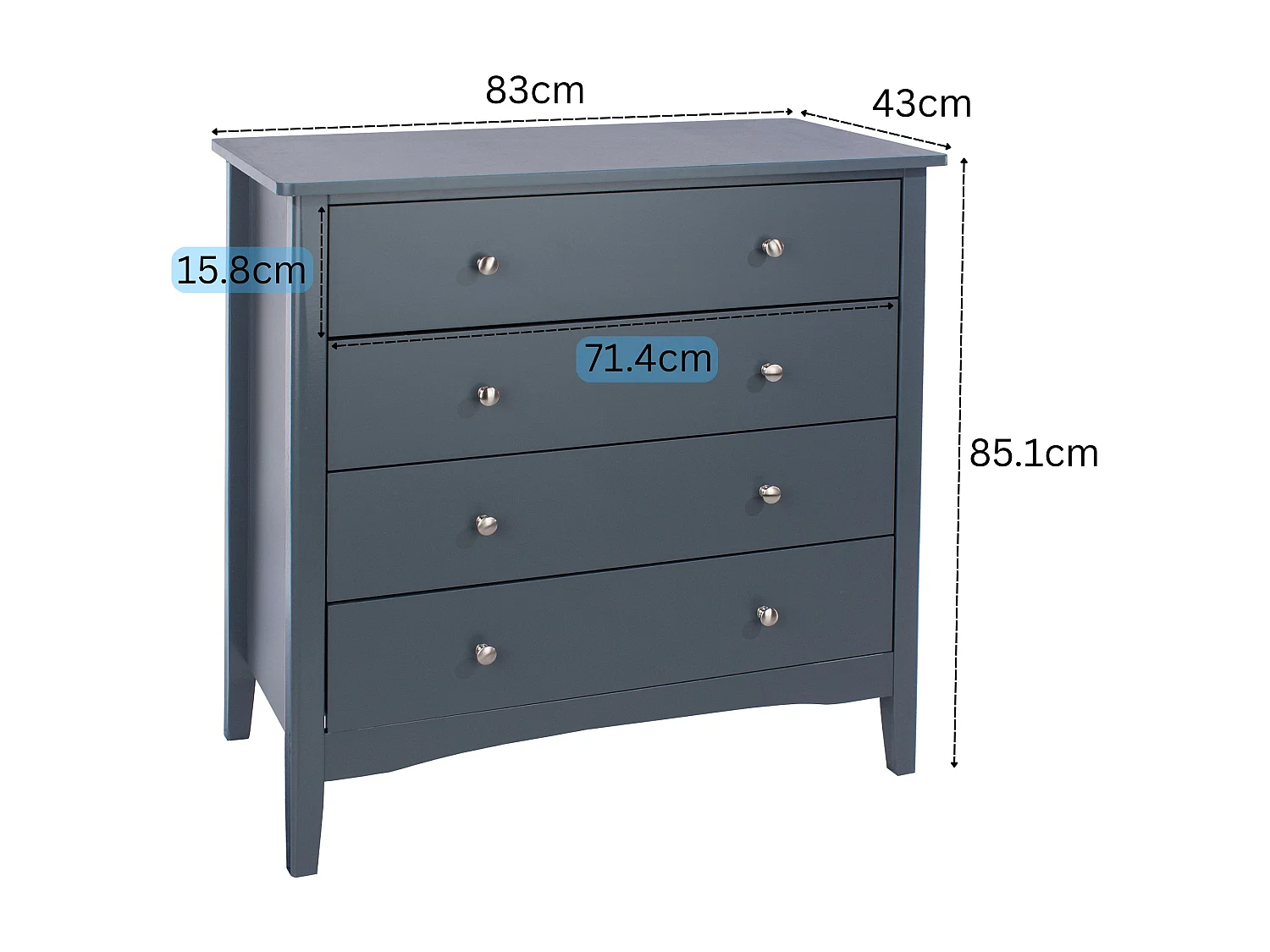 Como 4-Drawer Shaker-Style Chest of Drawers, Metal Hardware