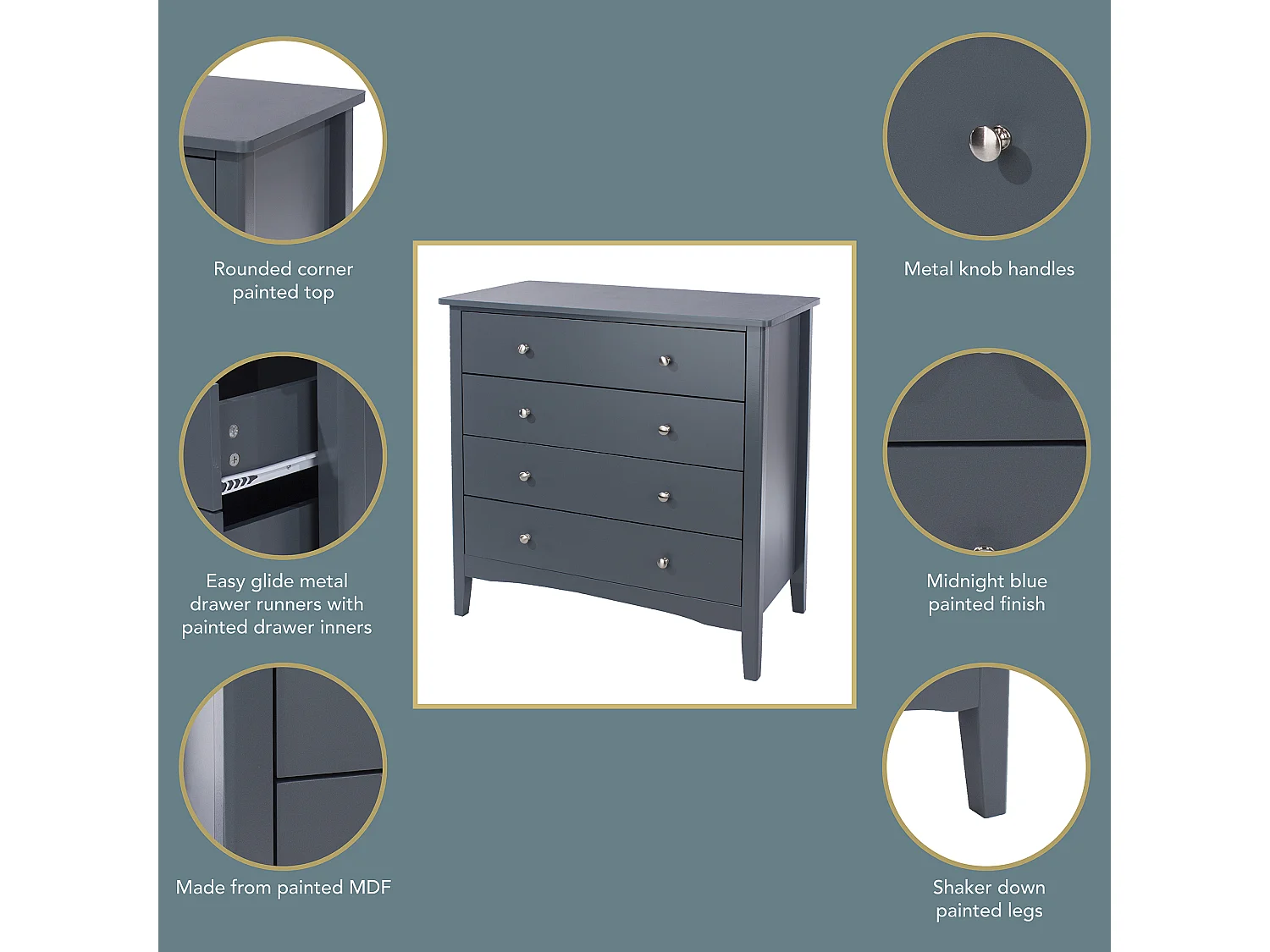 Como 4-Drawer Shaker-Style Chest of Drawers, Metal Hardware