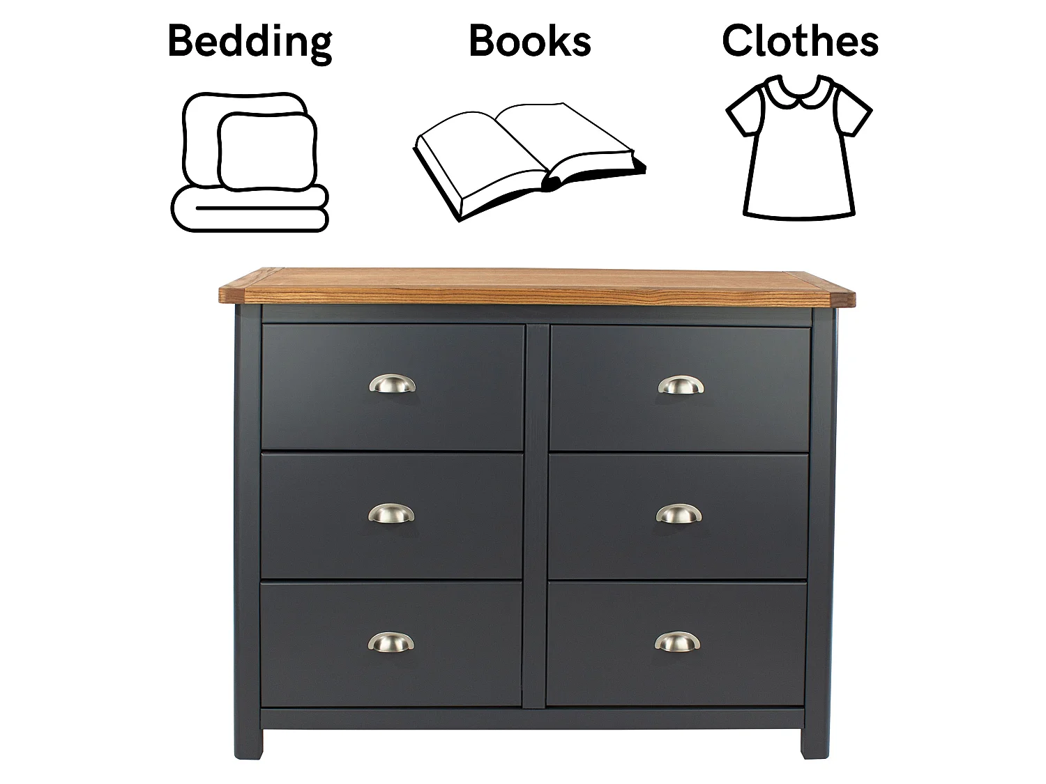 Dunkeld 3 + 3 Drawer Wide Chest of Drawers, Midnight Blue