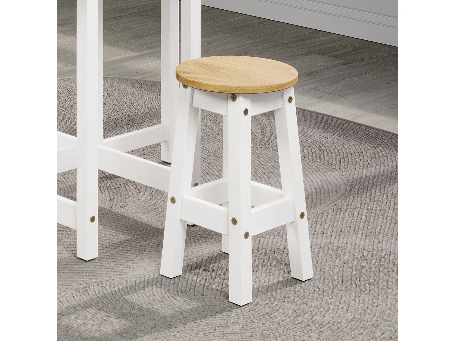 Pair of Corona Low White Breakfast Stools, Solid Waxed Wood