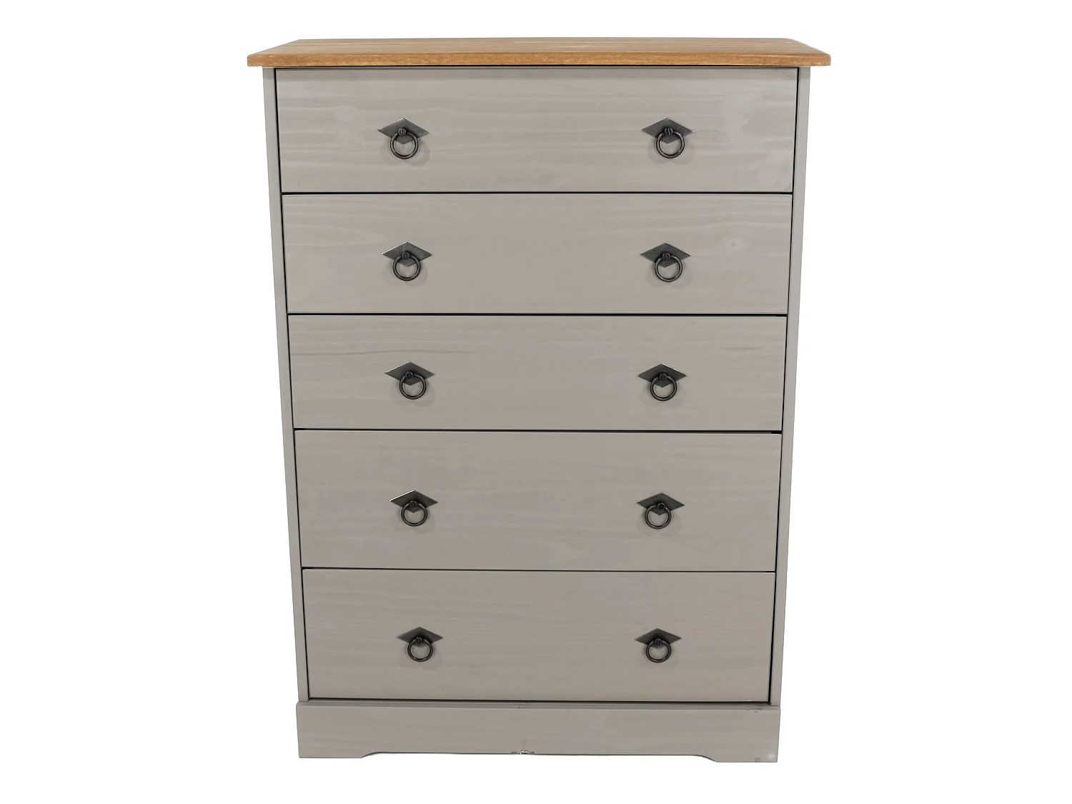 Corona Grey Compact 5-Drawer Chest of Drawers, Rustic Solid Waxed Wood