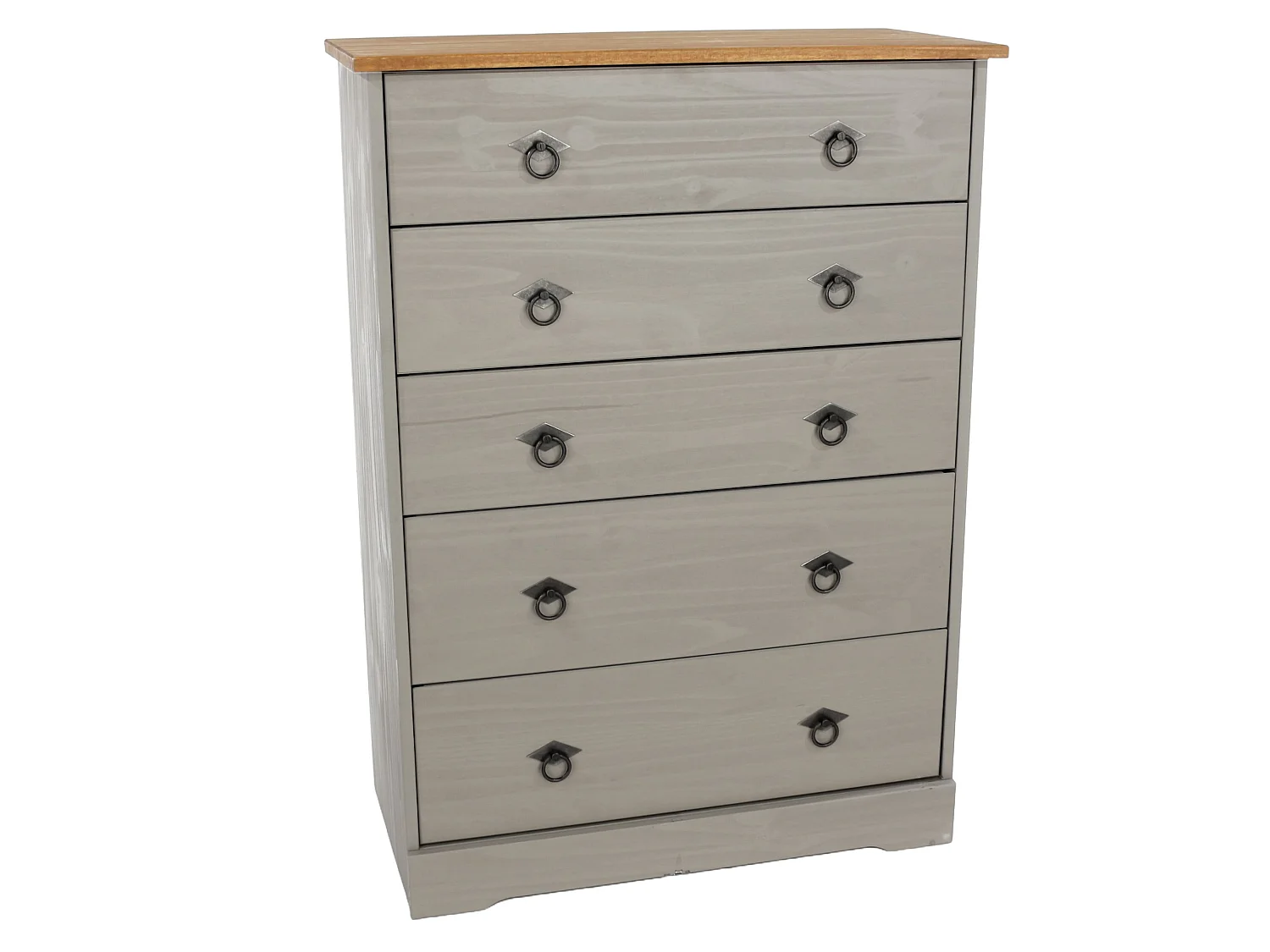 Corona Grey Compact 5-Drawer Chest of Drawers, Rustic Solid Waxed Wood