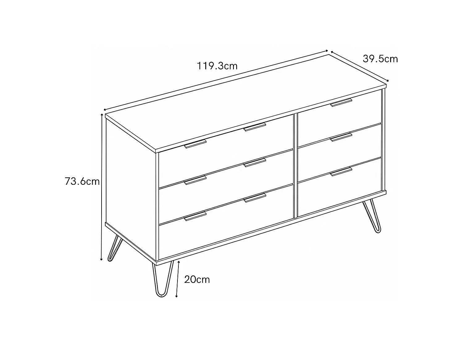 Augusta 3 + 3 Drawer Wide Chest of Drawers, Industrial Design