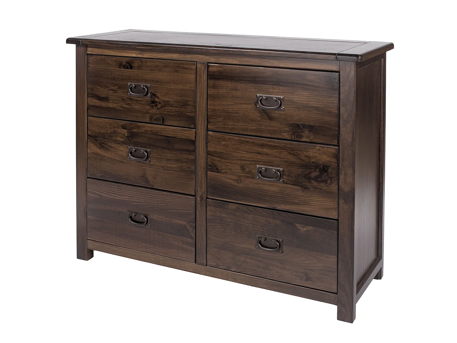 Boston 3 + 3 Drawer Wide Chest of Drawers, Brown Rustic Lacquer