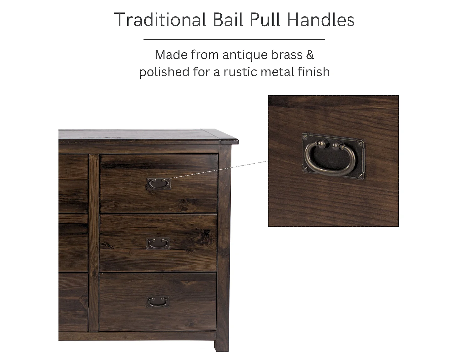 Boston 3 + 3 Drawer Wide Chest of Drawers, Brown Rustic Lacquer