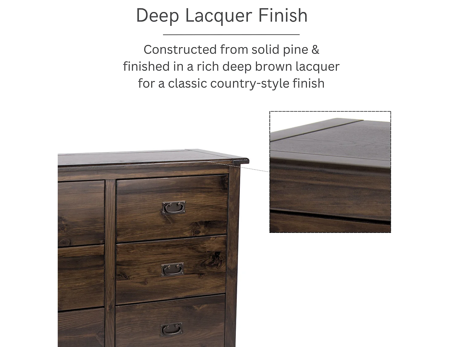 Boston 3 + 3 Drawer Wide Chest of Drawers, Brown Rustic Lacquer