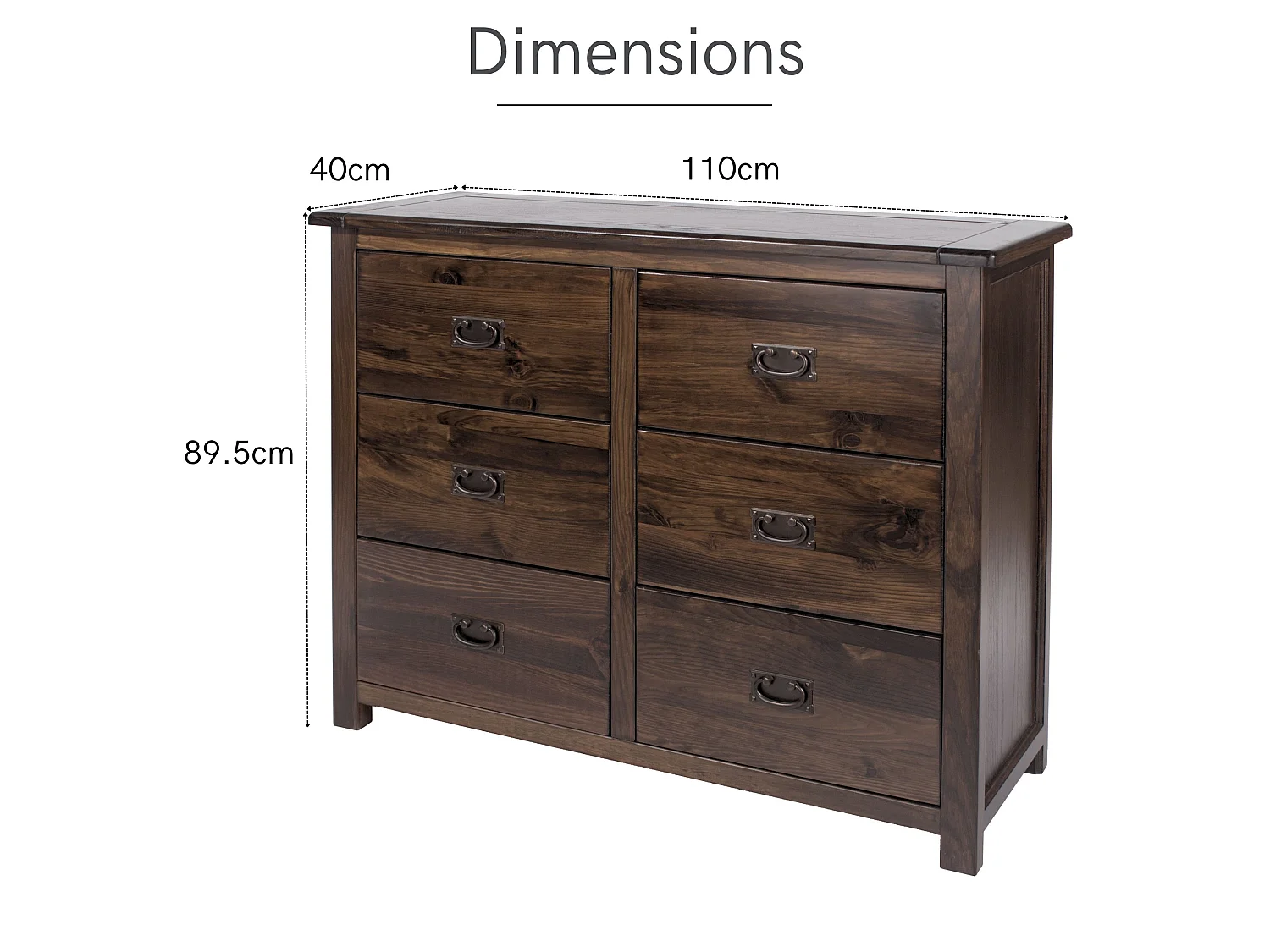 Boston 3 + 3 Drawer Wide Chest of Drawers, Brown Rustic Lacquer