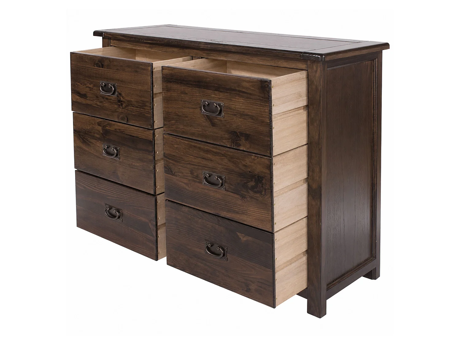 Boston 3 + 3 Drawer Wide Chest of Drawers, Brown Rustic Lacquer