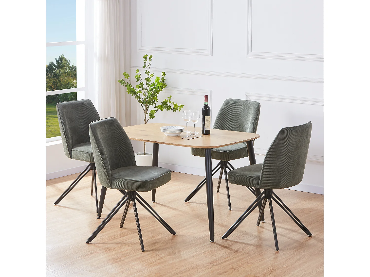 Aspen Rectangular Dining Table, Wooden Top & Black Tapered Metal Frame
