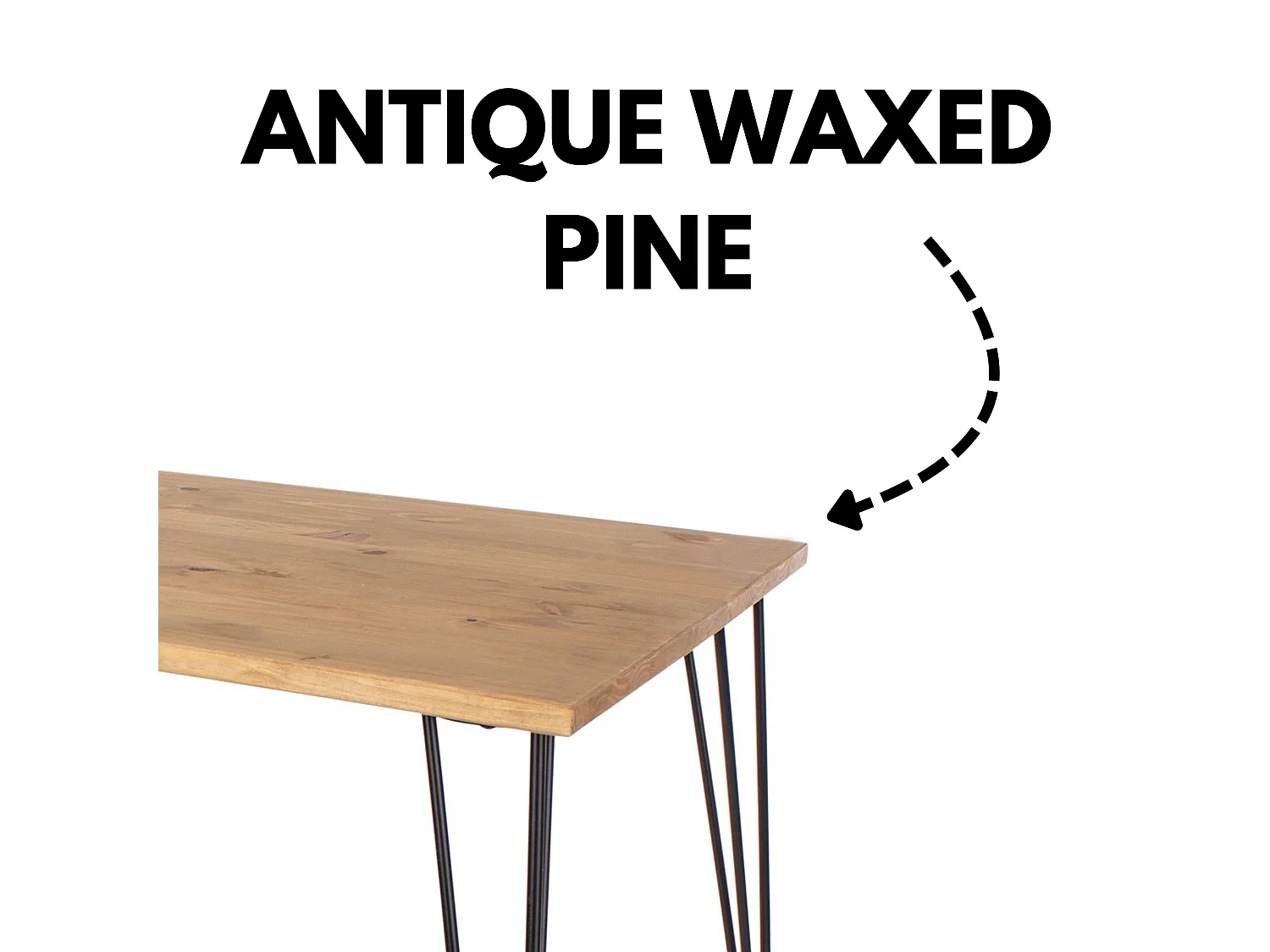 Augusta Rectangular Dining Table, Solid Wood Top & Hairpin Metal Legs