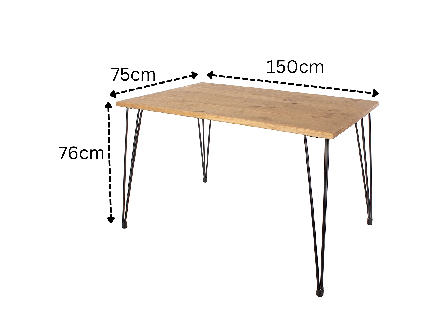 Augusta Rectangular Dining Table, Solid Wood Top & Hairpin Metal Legs