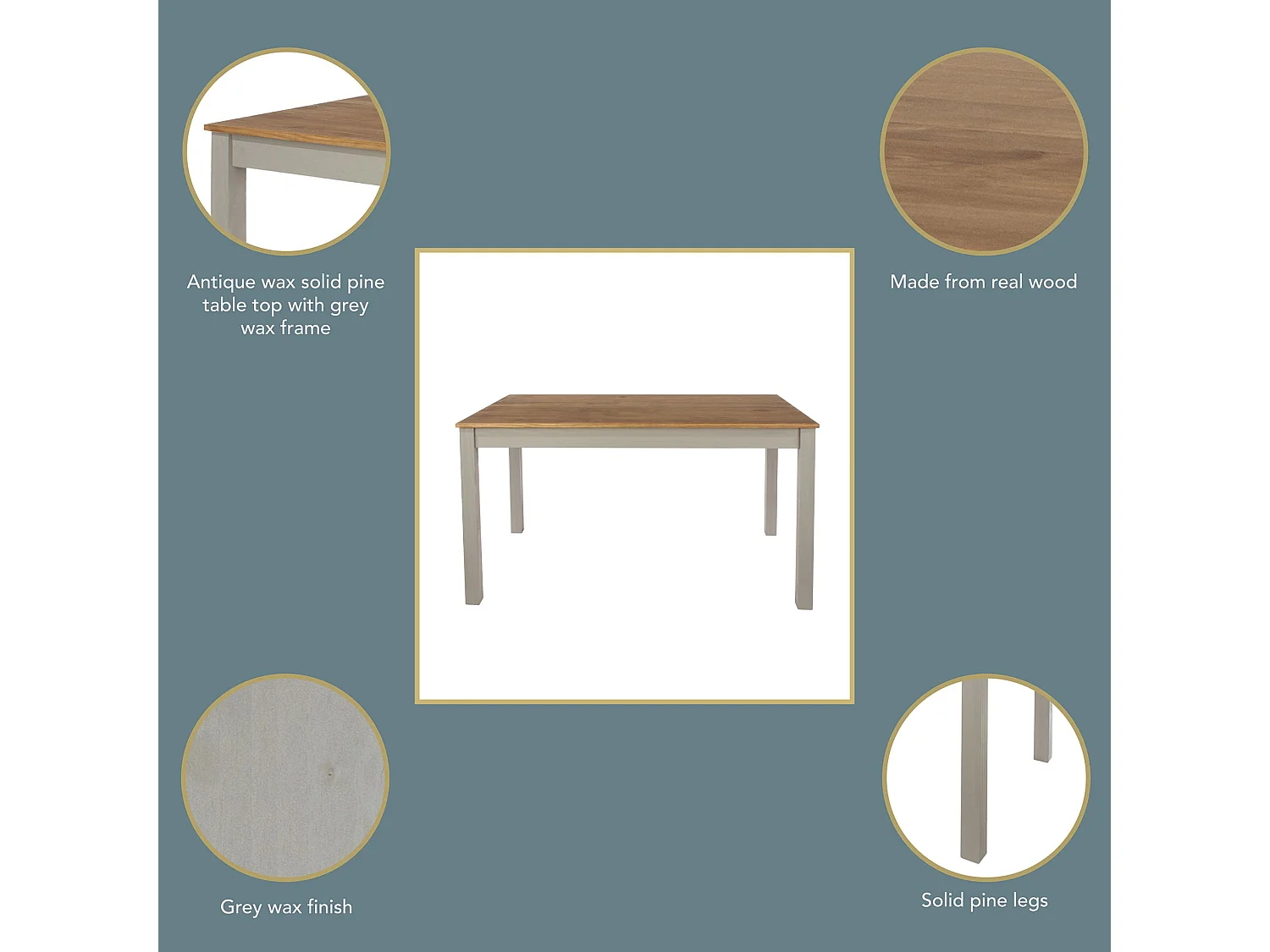 Linea Scandinavian Solid Wood Dining Table, Wax Finish