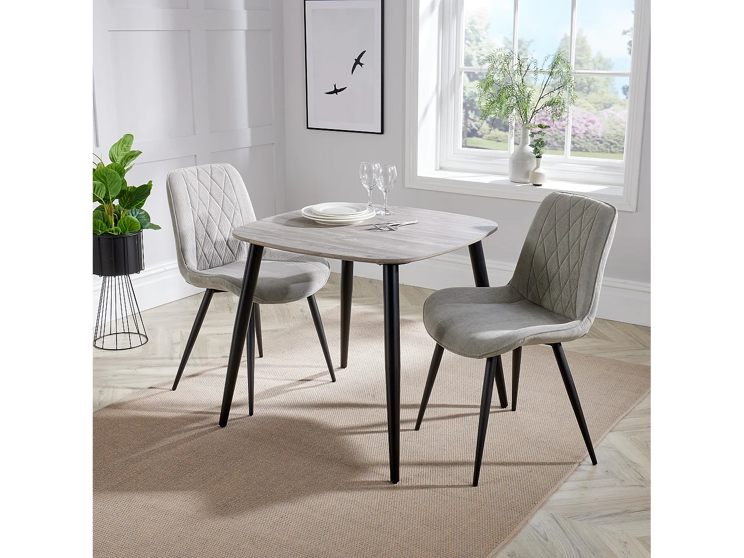 Aspen Square Dining Table, Wooden Top & Black Tapered Metal Frame