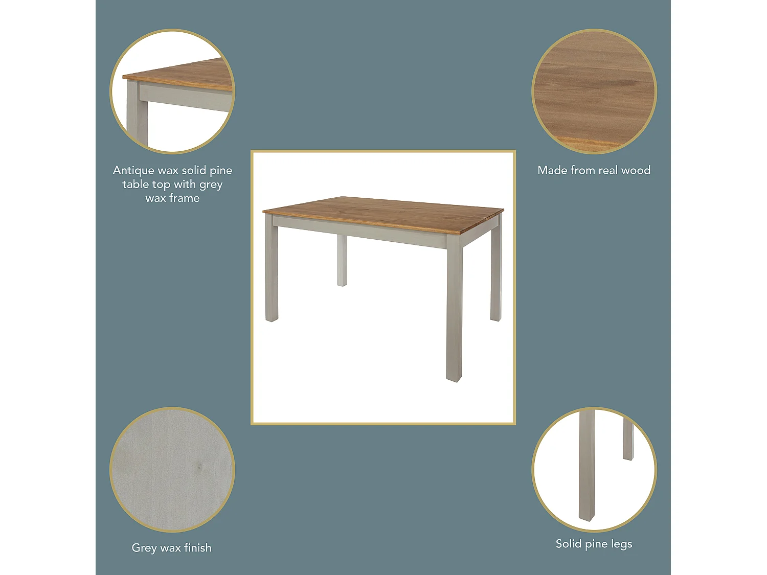 Linea Scandinavian Solid Wood Dining Table, Wax Finish