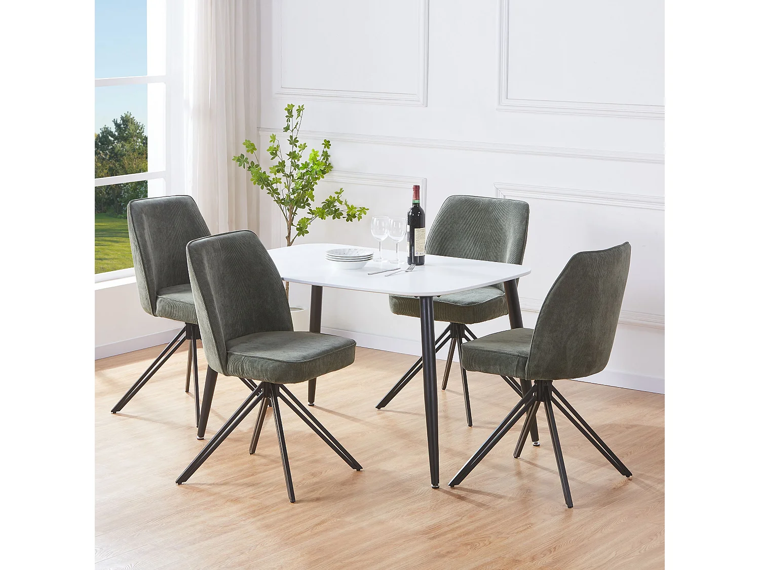 Aspen Rectangular Dining Table, Wooden Top & Black Tapered Metal Frame