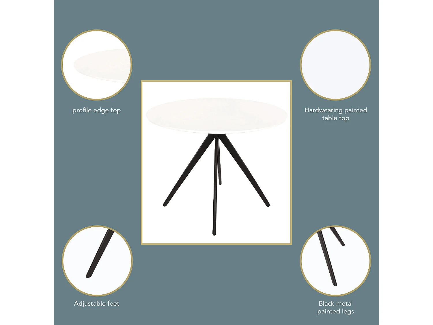 Aspen Round Dining Table, Wooden Top & Black Tapered Metal Frame