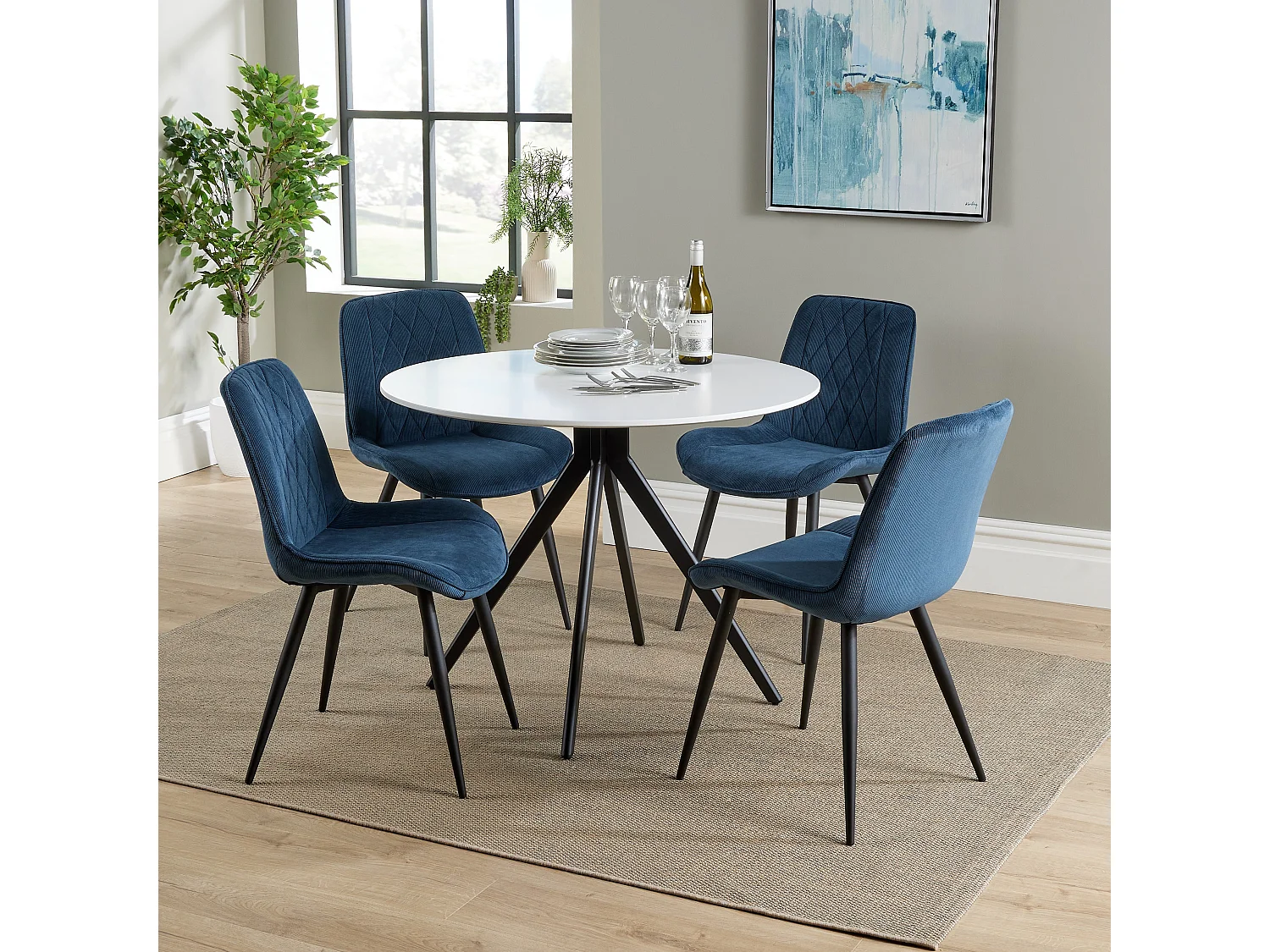Aspen Round Dining Table, Wooden Top & Black Tapered Metal Frame