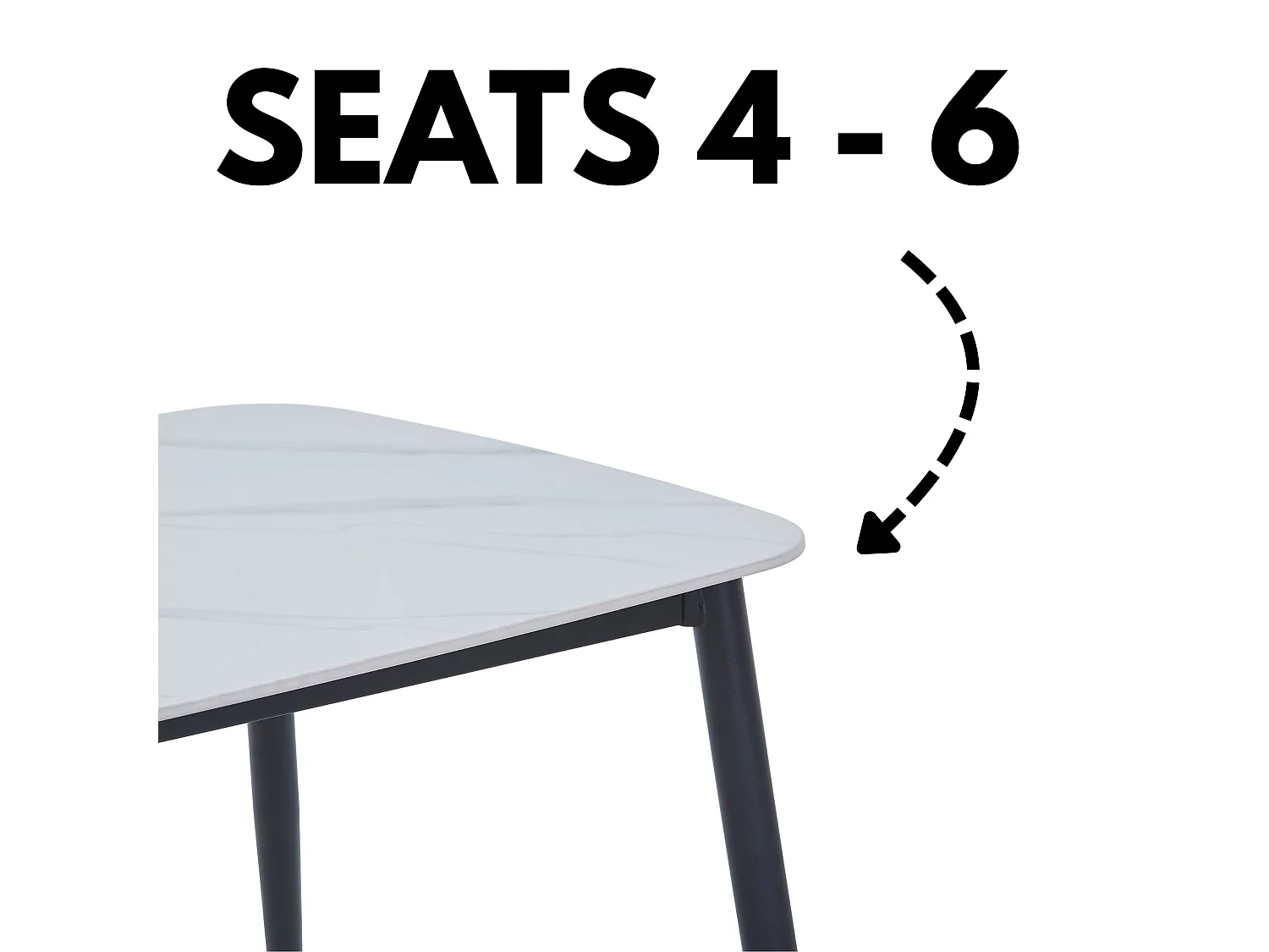 Rectangular Dining Table, Gloss White Sintered Stone Top With Black Tapered Legs