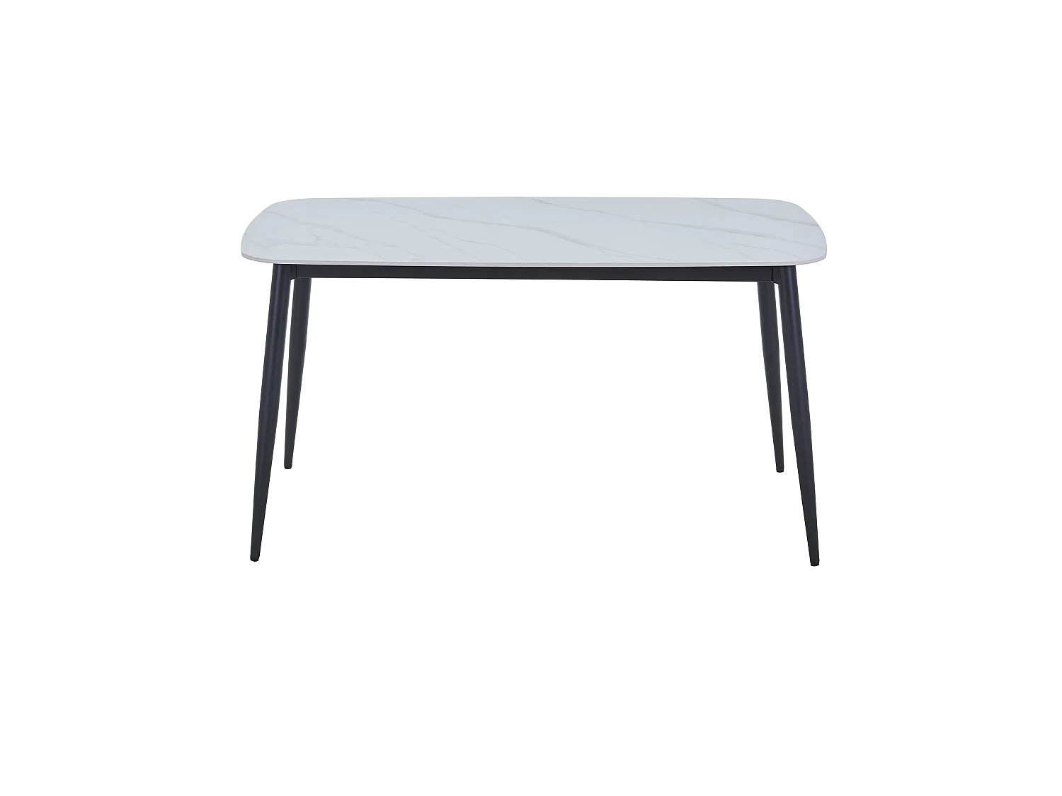 Rectangular Dining Table, Gloss White Sintered Stone Top With Black Tapered Legs