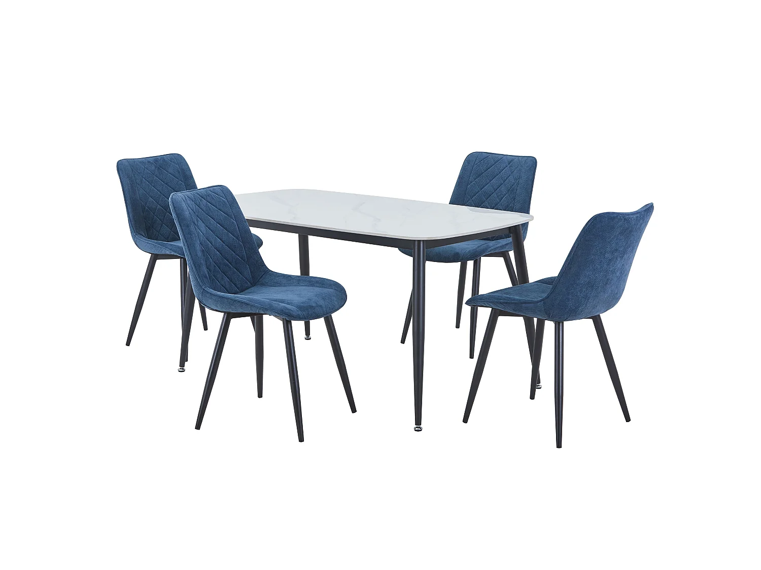 Rectangular Dining Table, Gloss White Sintered Stone Top With Black Tapered Legs